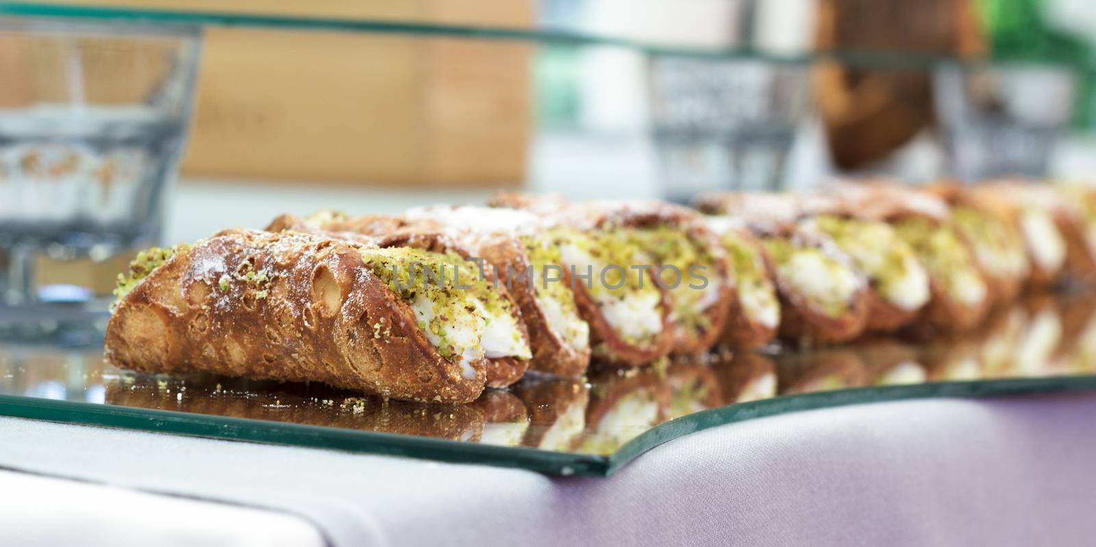 Typical Sicilian dessert with cream cheese in crunchy waffles