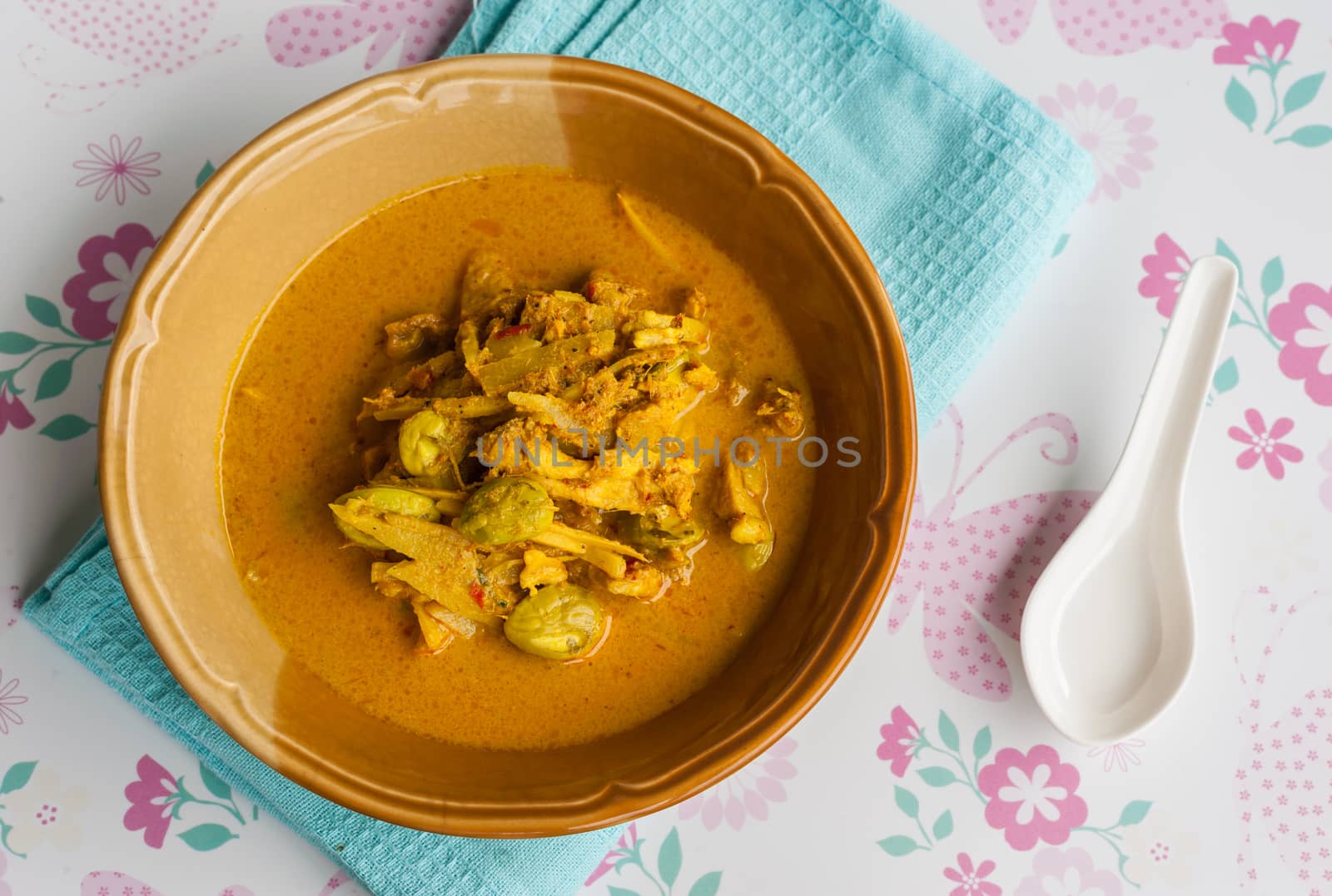 Curry with fish grill and coconut milk, Food rainy season