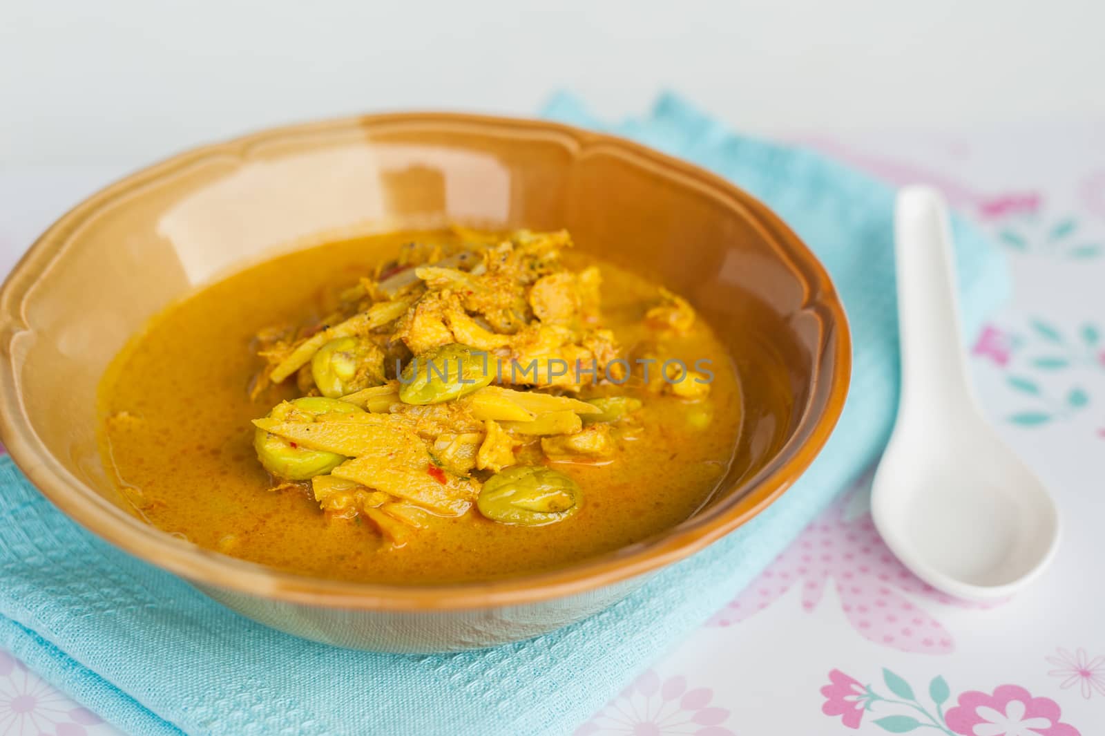 Curry with fish grill and coconut milk, Food rainy season