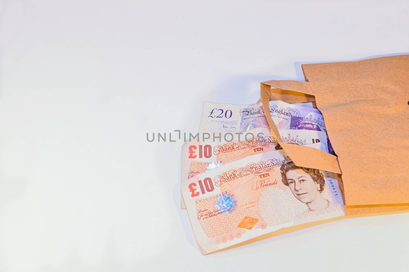 british banknotes in paper bag