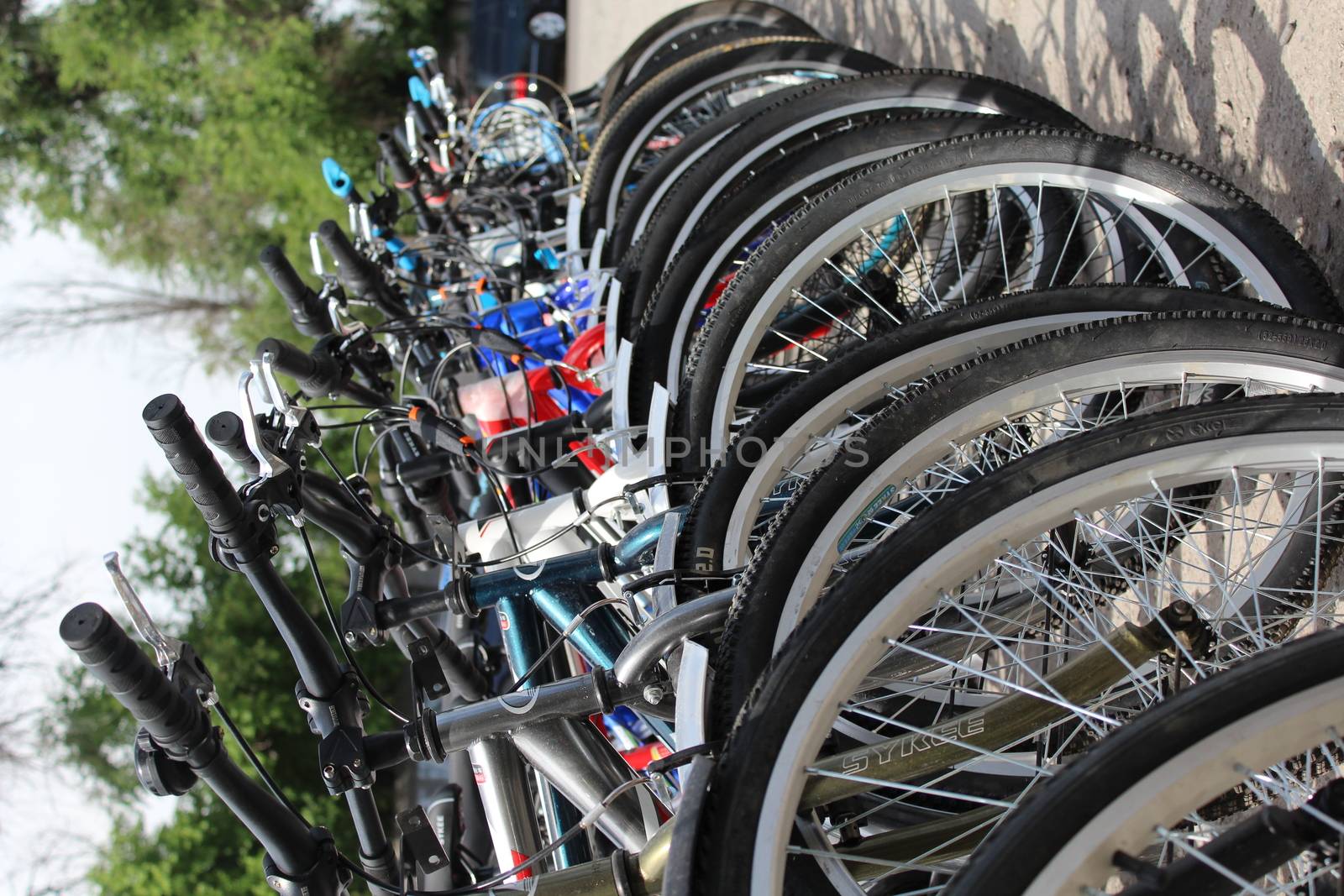 It's a photo of parked bikes.