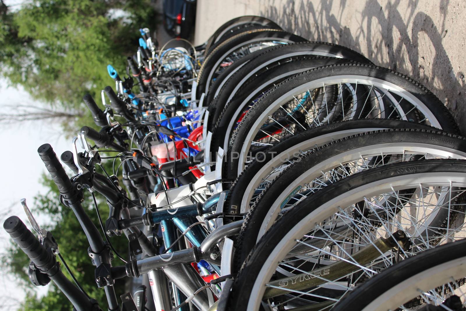 It's a photo of parked bikes.