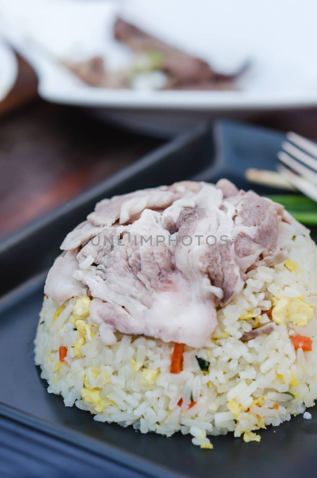 asian fried rice with vegetable and meat