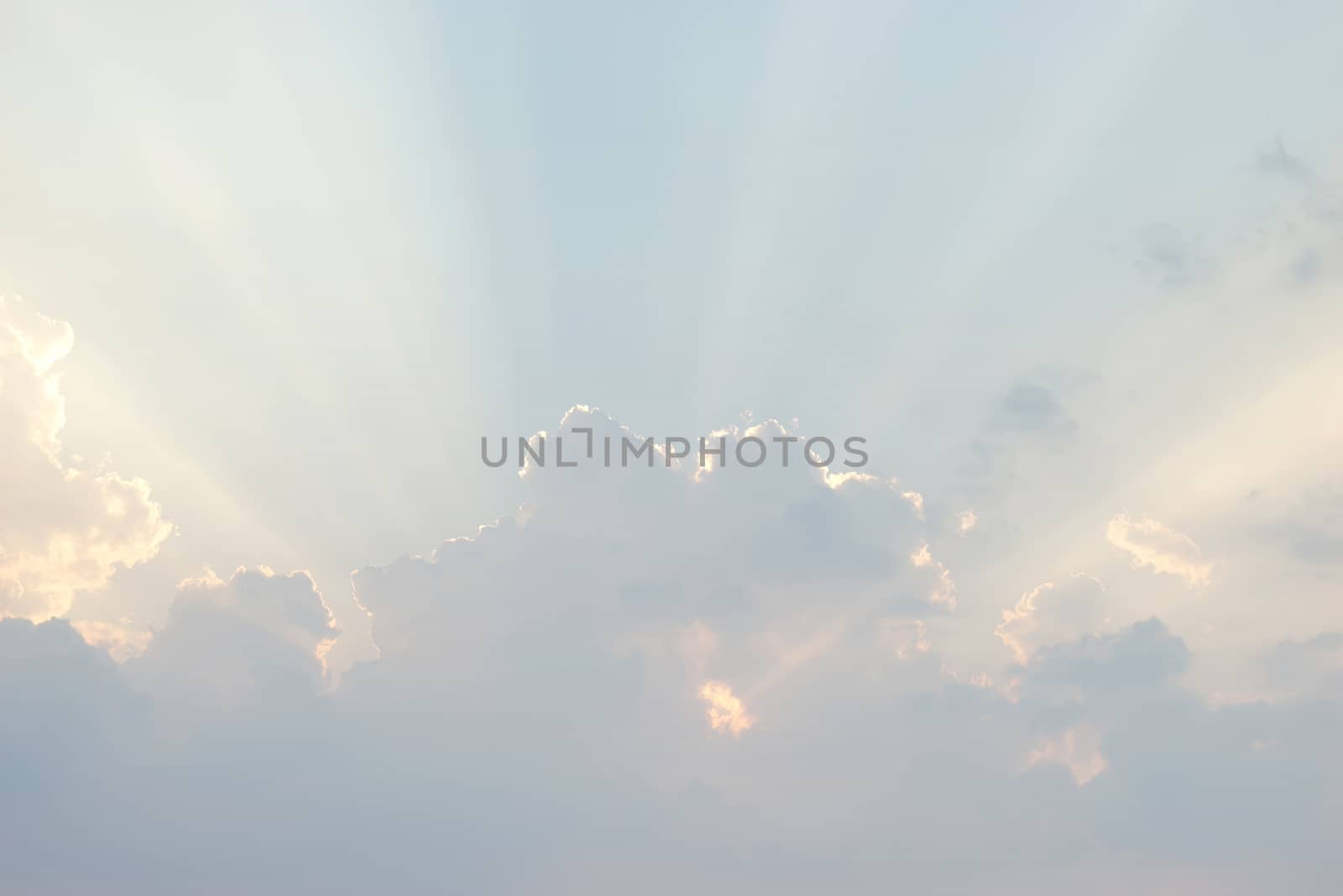 beautiful sunbeam on blue sky