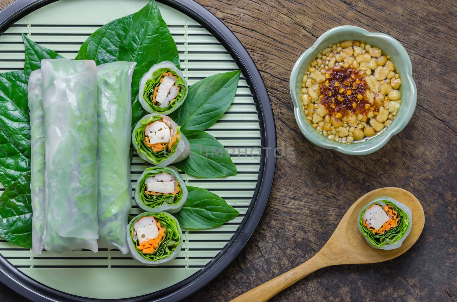 top view Fresh Spring Roll, Vietnamese Food.