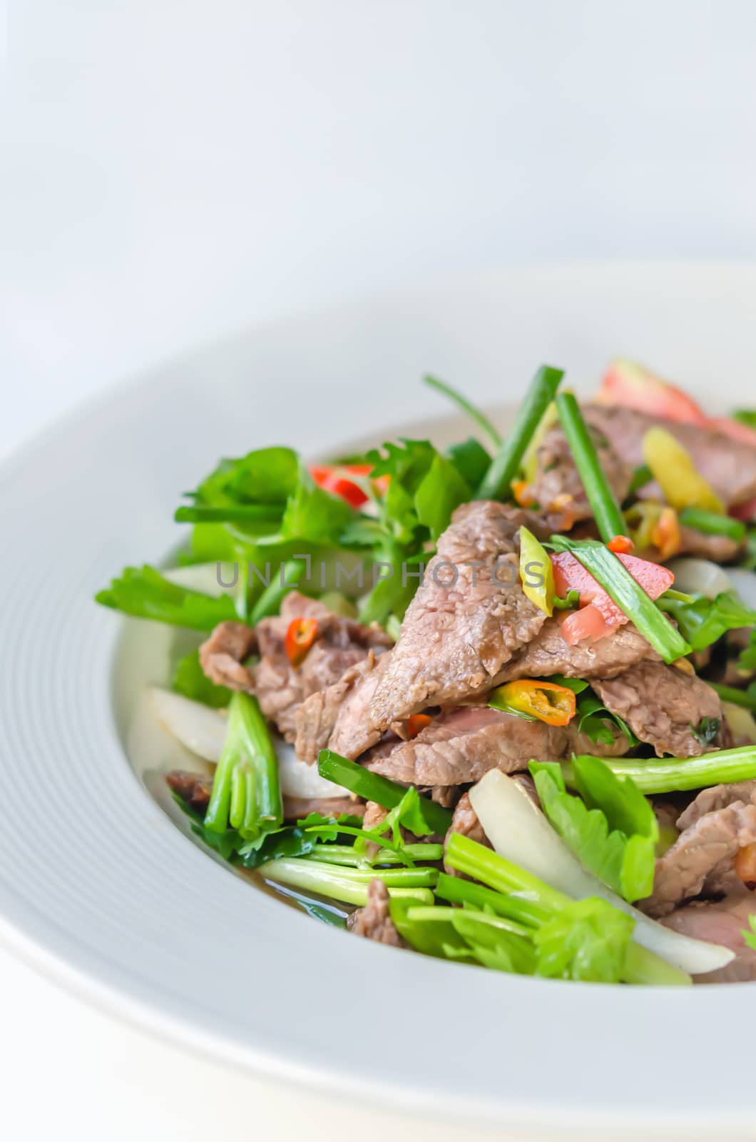 Spicy salad of roasted beef , Thai style cuisine