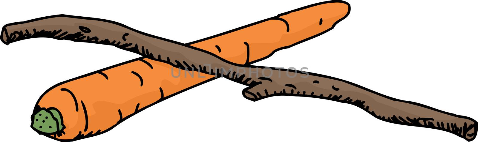 Isolated sketch of carrot and stick over white background