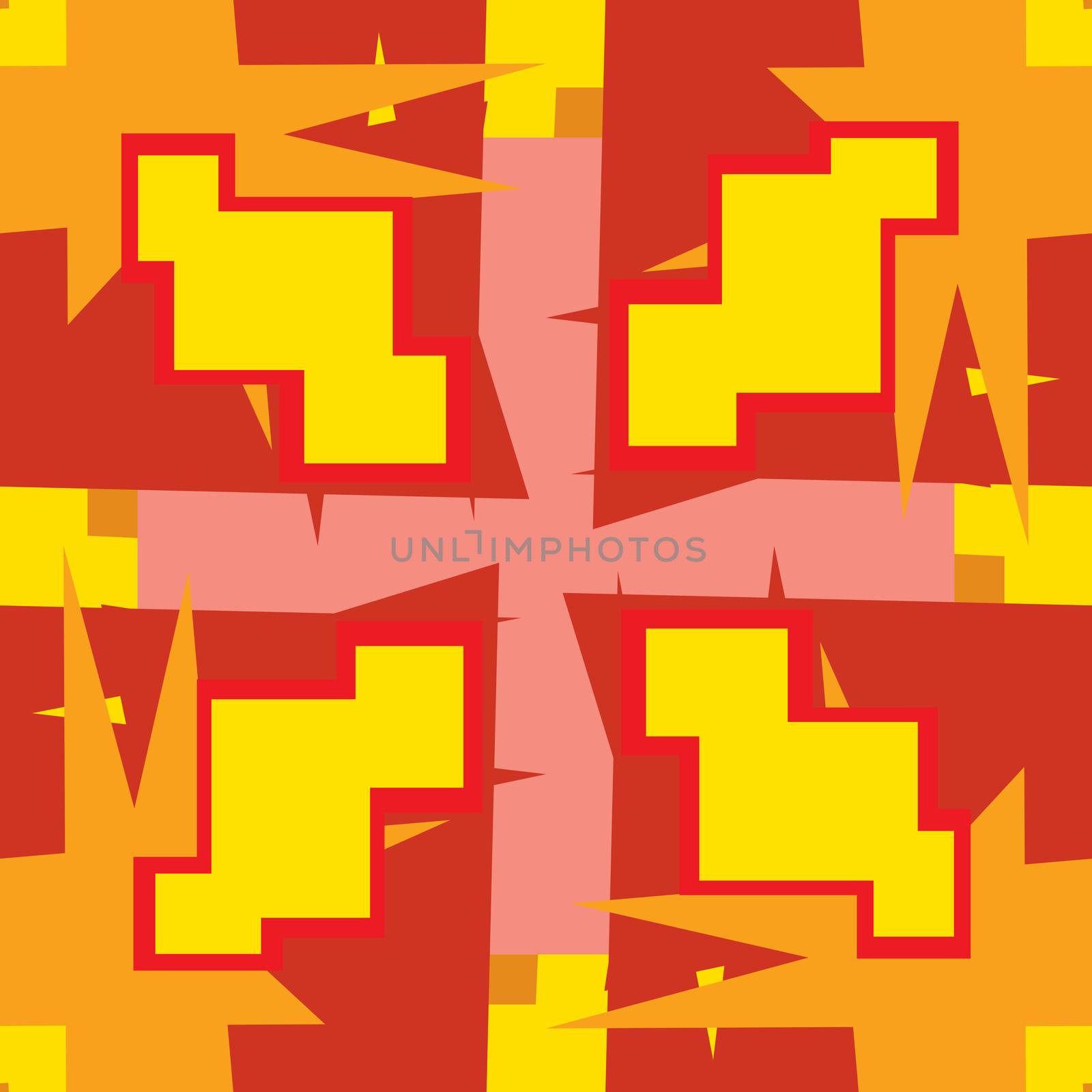 Orange and yellow seamless pattern of 8-Bit shapes with plus symbol