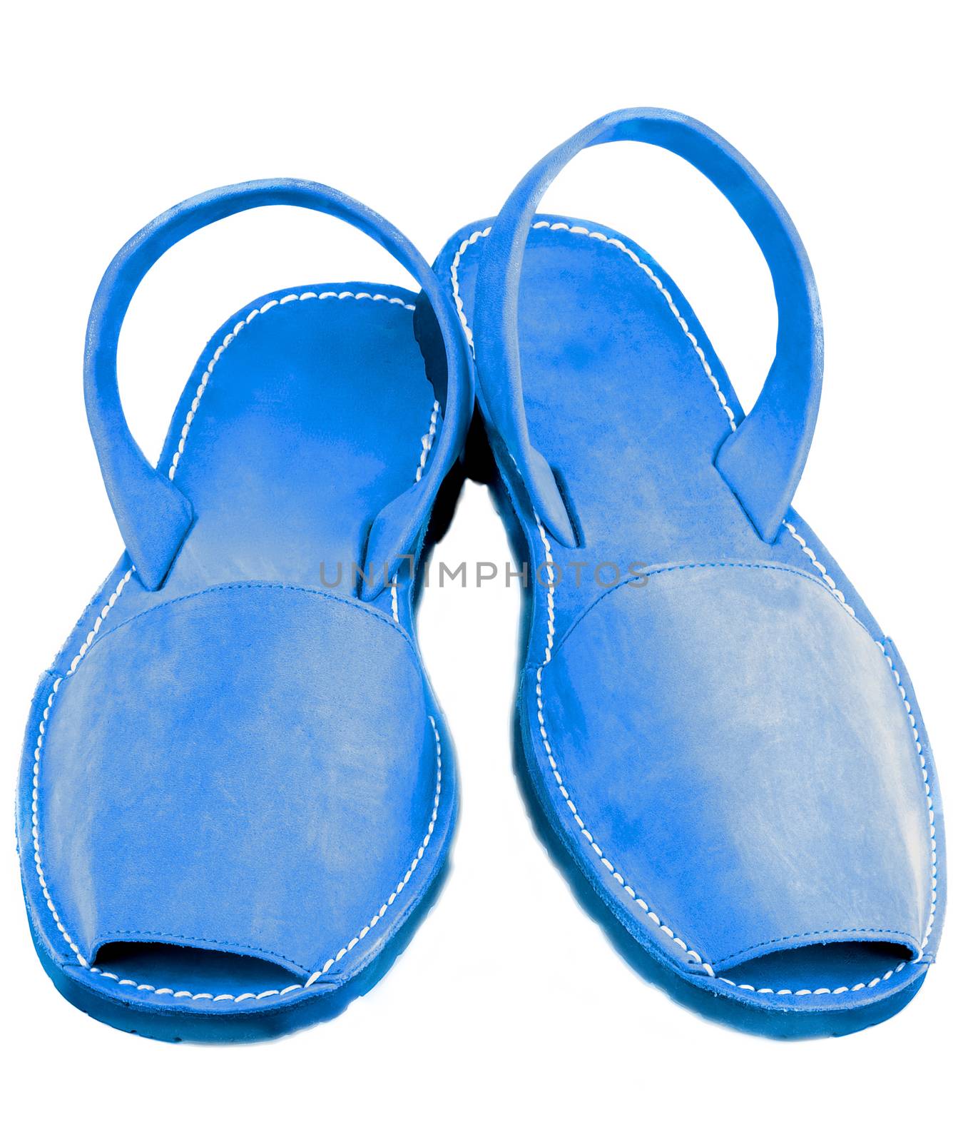 Pair of Blue Shammy Summer Sandals isolated on white background