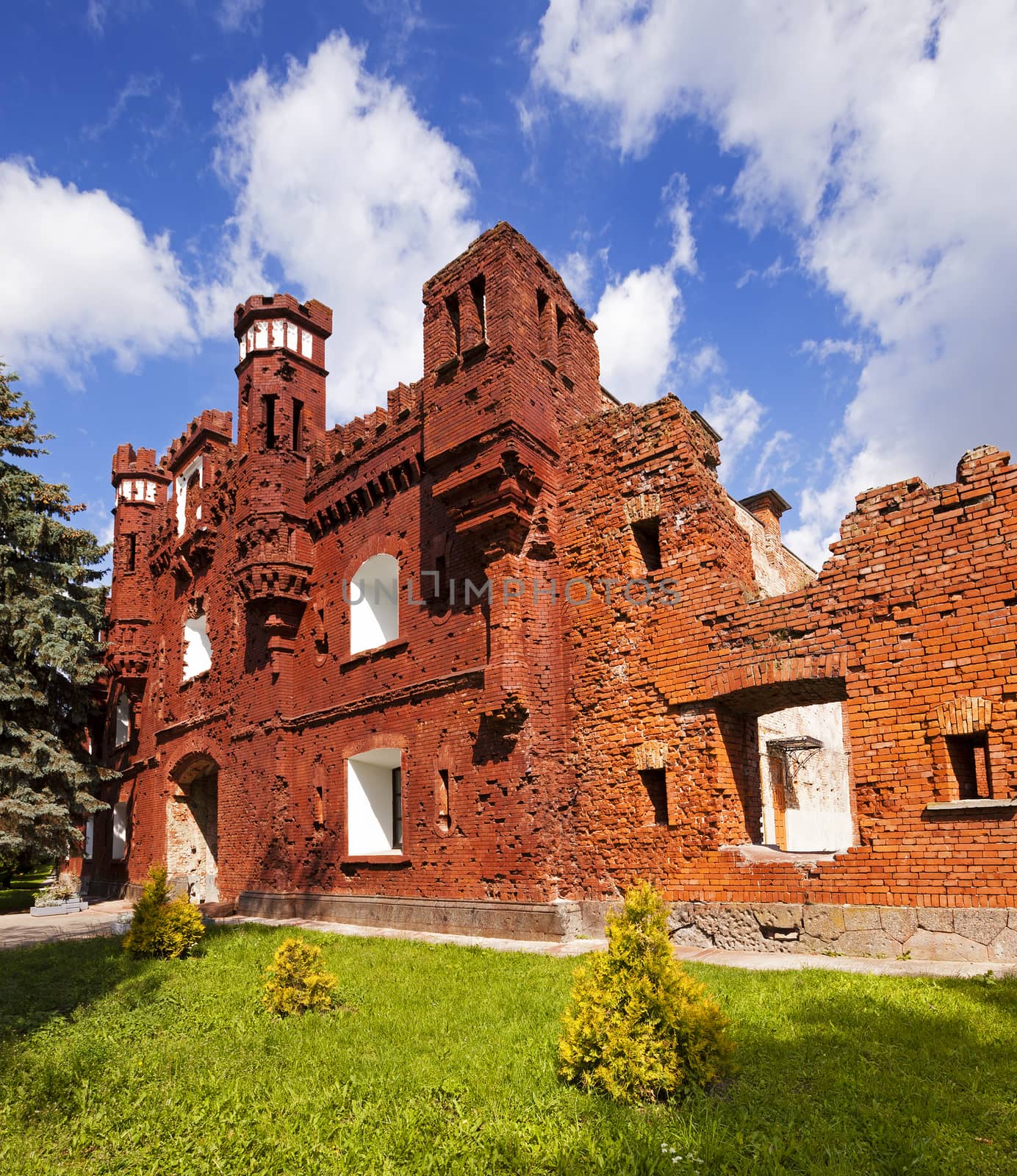   the preserved ruins of buildings of the Brest fortress. Belarus