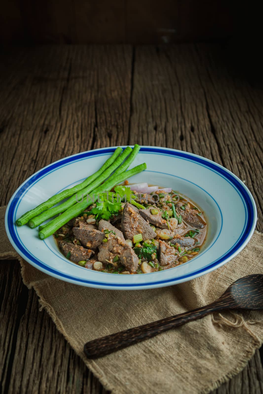 Spicy pig liver with vegetable, Thai food