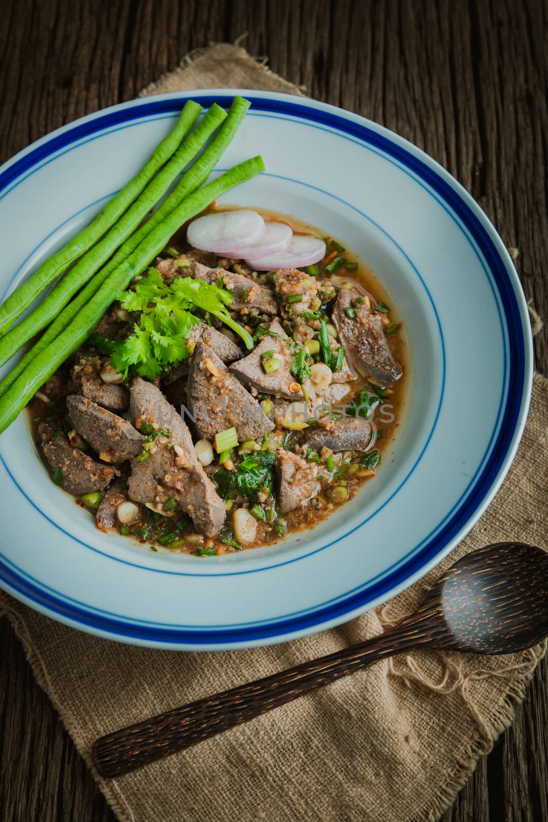 Spicy pig liver with vegetable, Thai food