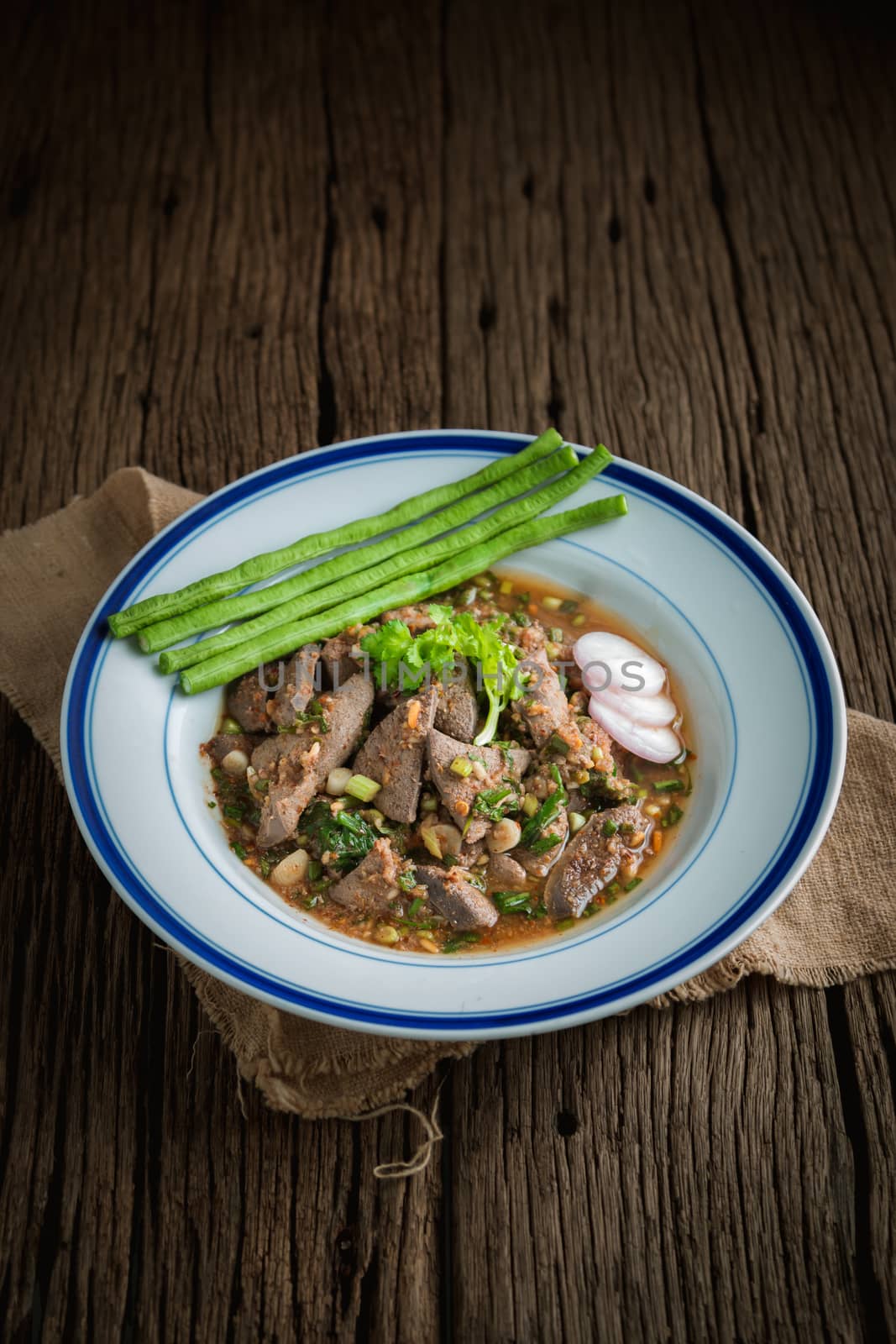 Spicy pig liver with vegetable, Thai food