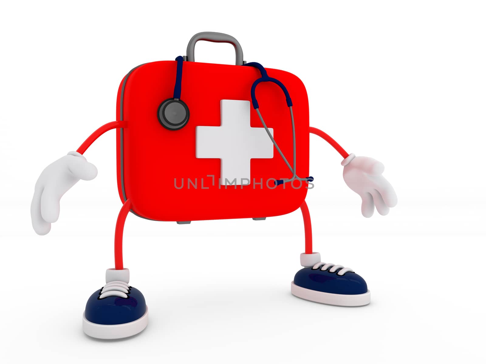 Stethoscope and First Aid Kit Character isolated - 3D Render