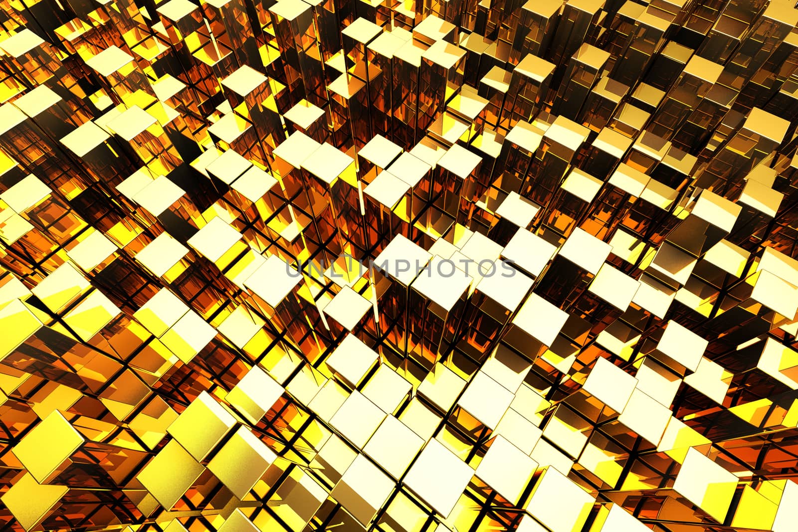 3D Golden Blocks Abstract Background