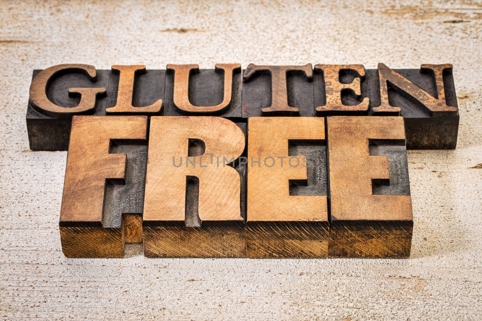 gluten free text in letterpress wood type by PixelsAway