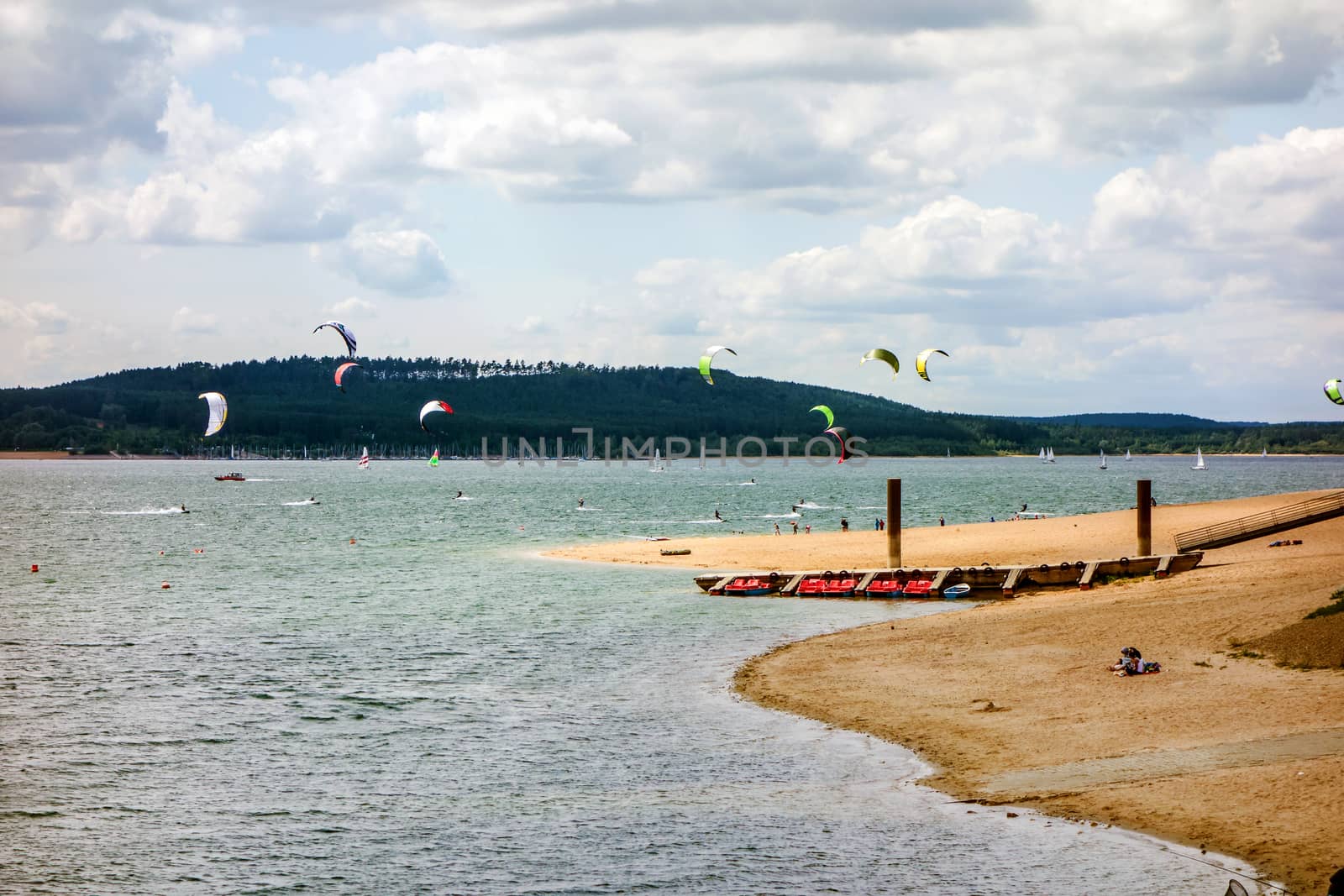 Kite surfer at the Brombachsee, Bavaria, Germany
