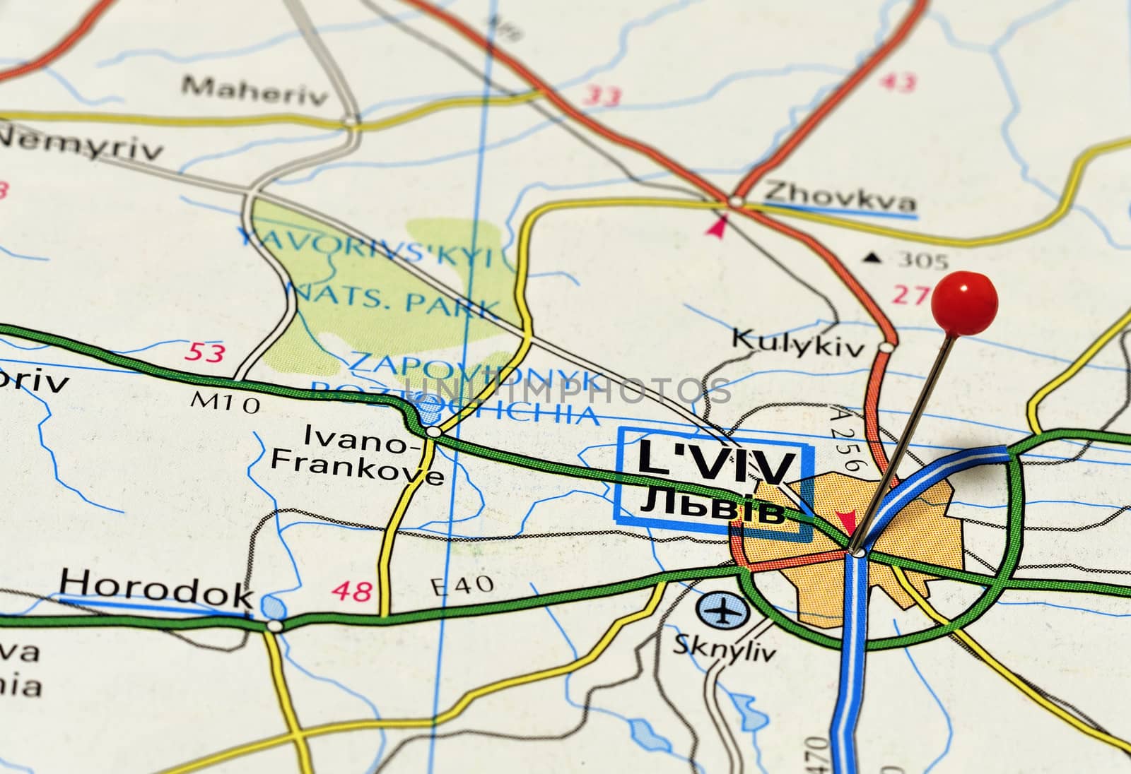 Closeup map of L'viv. L'viv city in Ukraine.