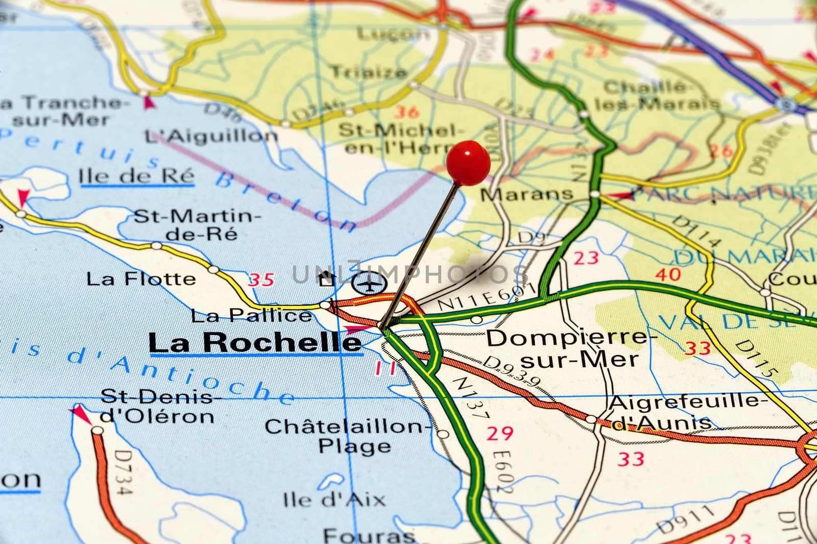 Closeup map of La Rochelle. La Rochelle city in France.