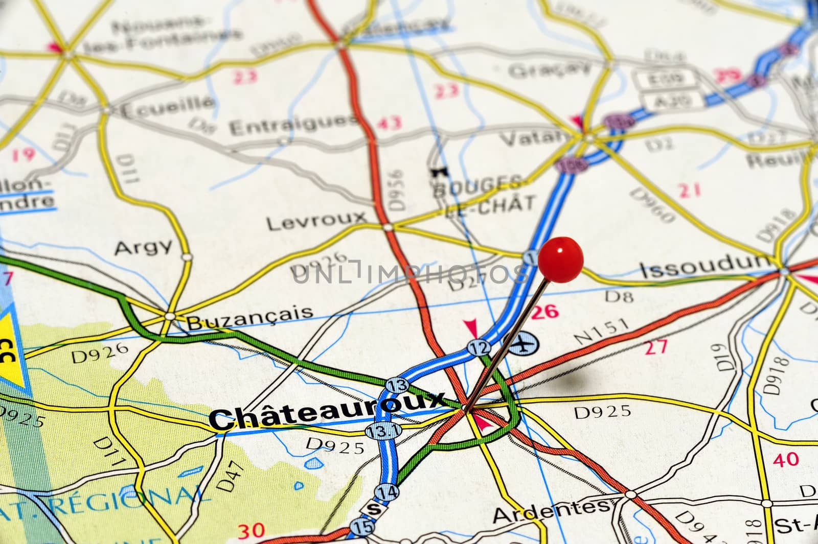 Closeup map of Chateauroux. Chateauroux is a French municipality and the prefecture of the Indre, Centre region.