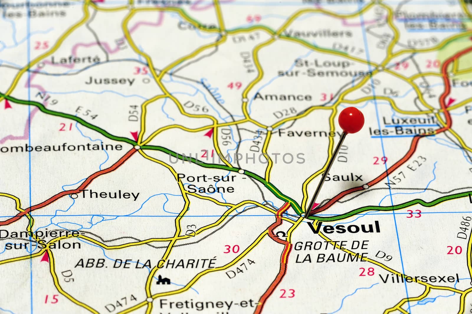 Closeup map of Vesoul, Vesoul is a city in France.