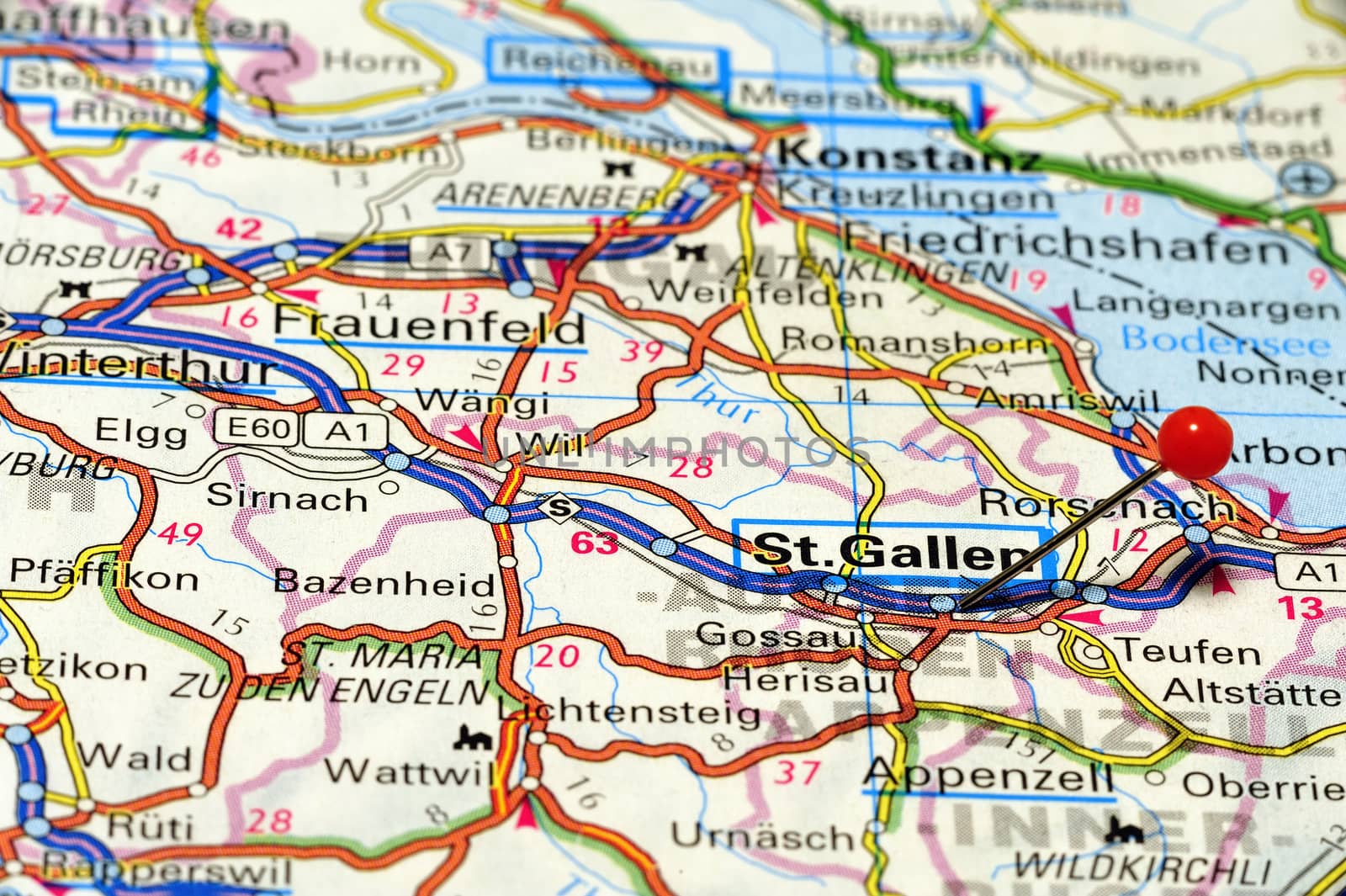 Closeup map of St. Gallen. St. Gallen a city in Germany.