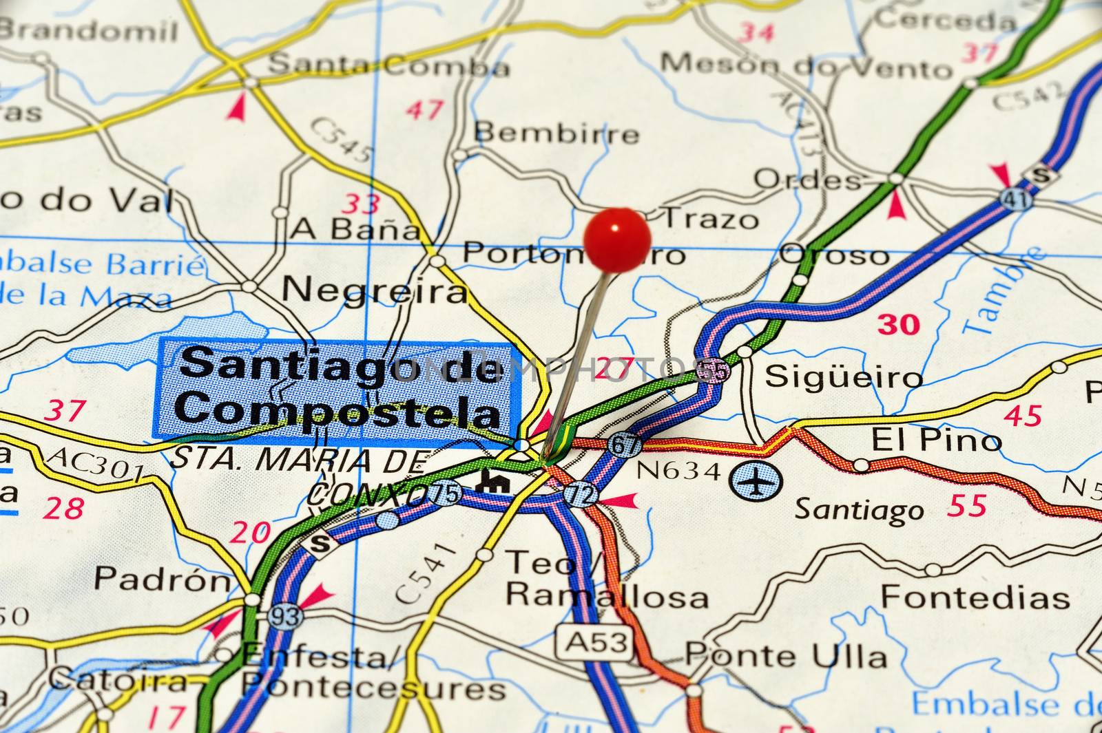 European cities on map series: Santiago de Compostela
