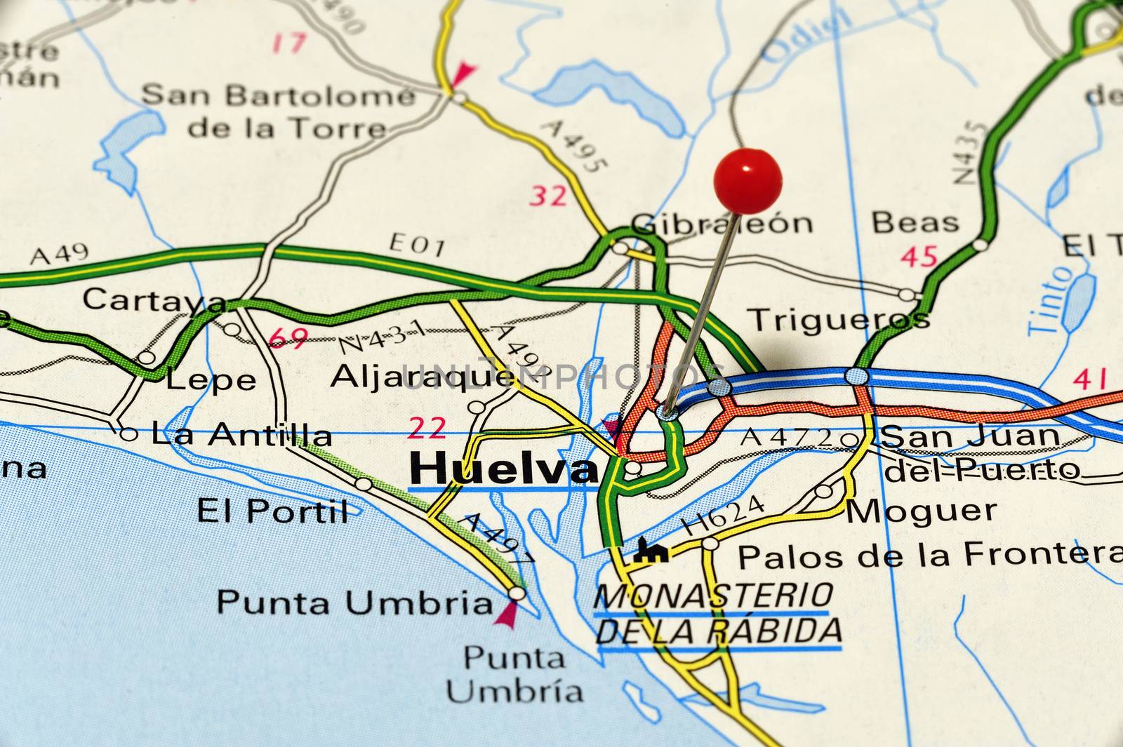 Closeup map of Huelva.