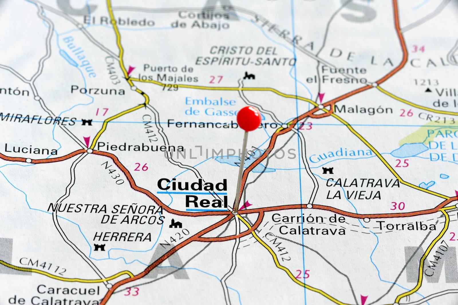 Closeup map of Ciudad Real, Ciudad Real is a city in Spain.