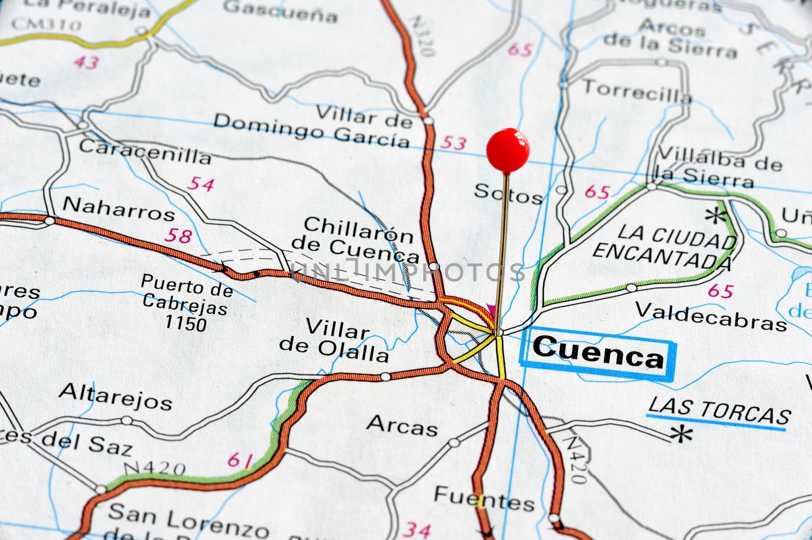 Closeup map of Cuenca, Cuenca is a city in Spain.