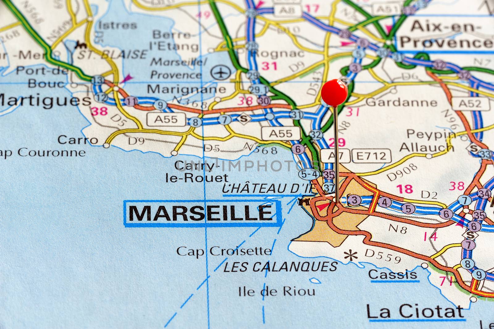 Destination France Marseille montpellier on the map soft focus