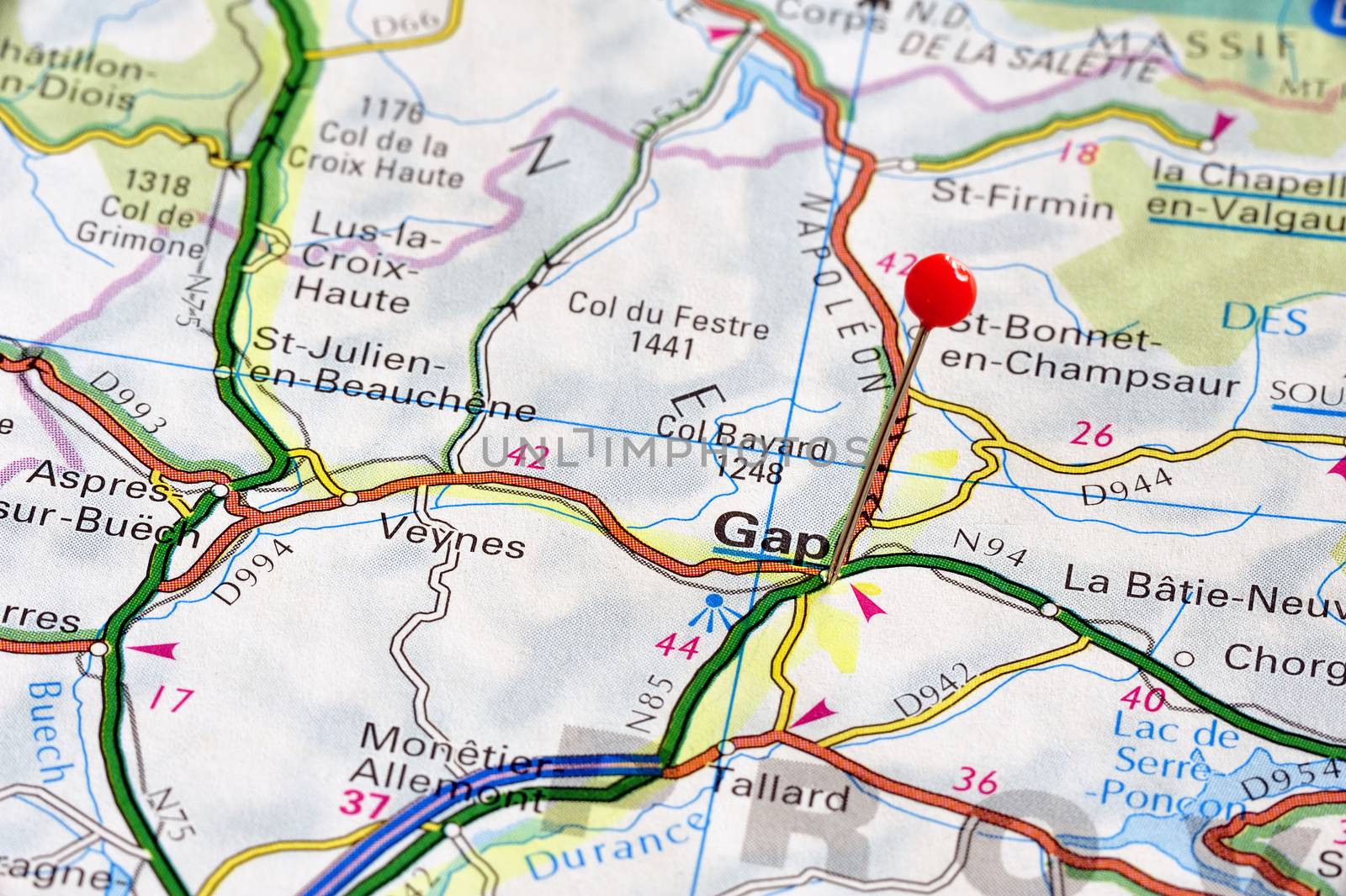 Closeup map of Gap. Gap a city in France.