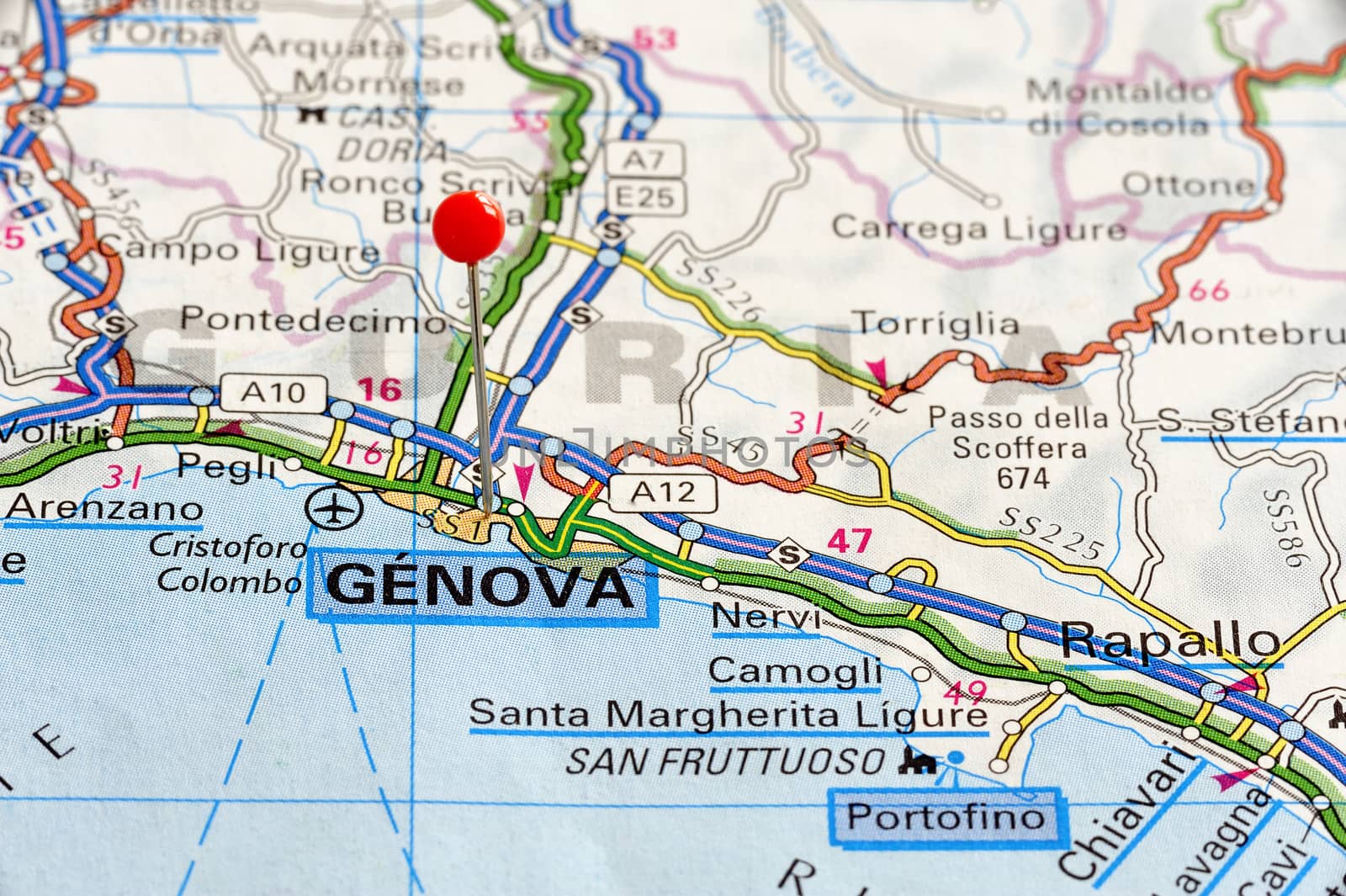 Closeup map of Genova. Genova a city in Italy.