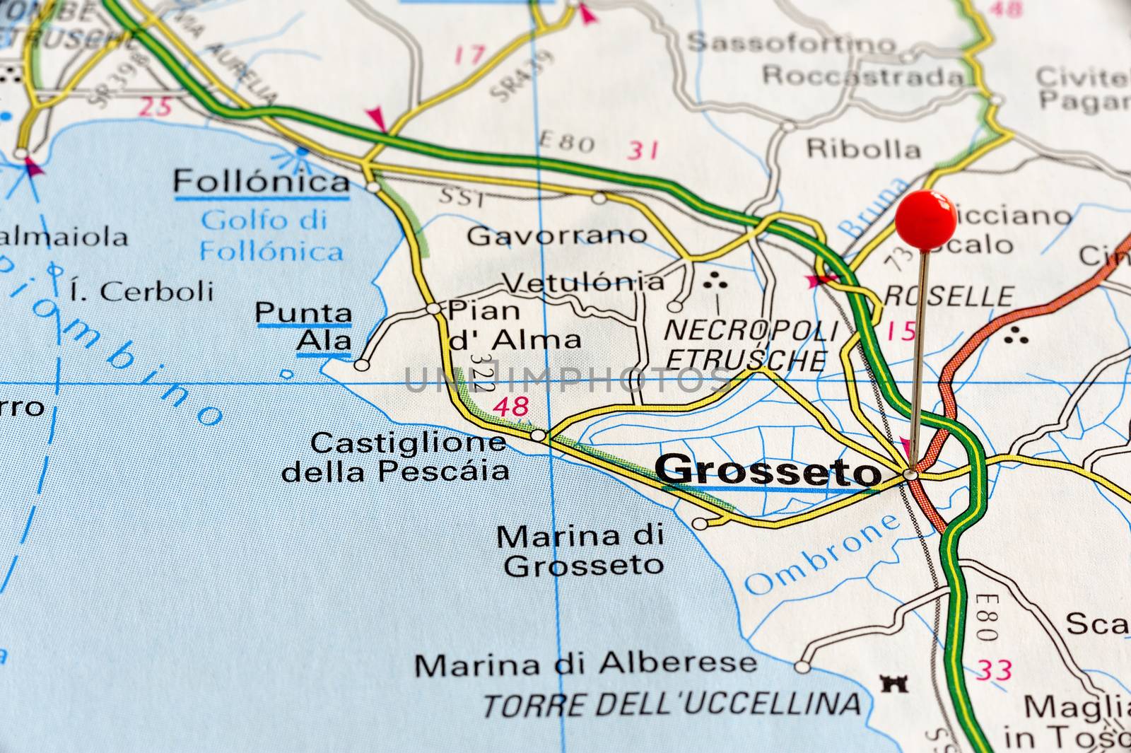 Closeup map of Grosseto. Grosseto city in Italy. Picture is from "KAK BILATLAS Europa" 5th edition, ISBN 9147801166, created 2012-02-22.