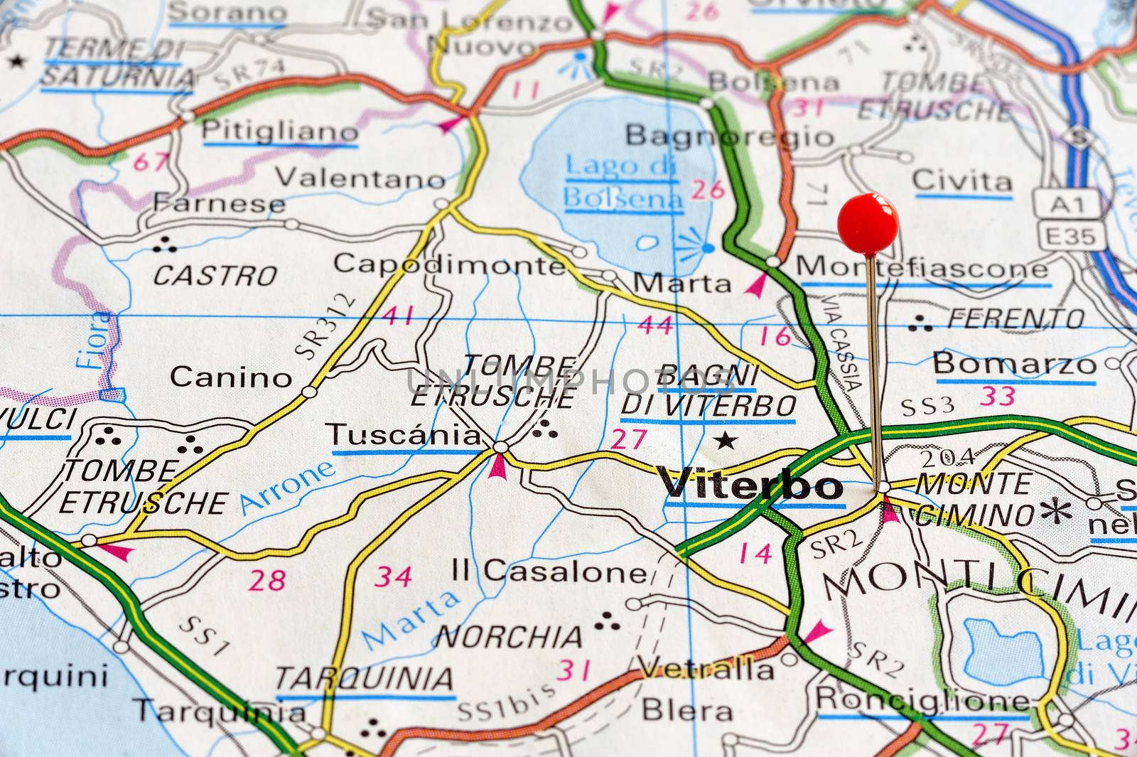 Closeup map of Viterbo. Viterbo is a city in Italy. Picture is from "KAK BILATLAS Europa" 5th edition, ISBN 9147801166, created 2012-02-22.