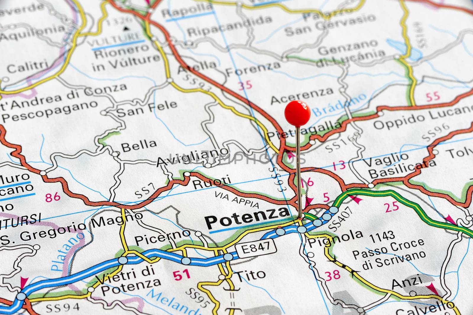 Europe cities on map series: Potenza