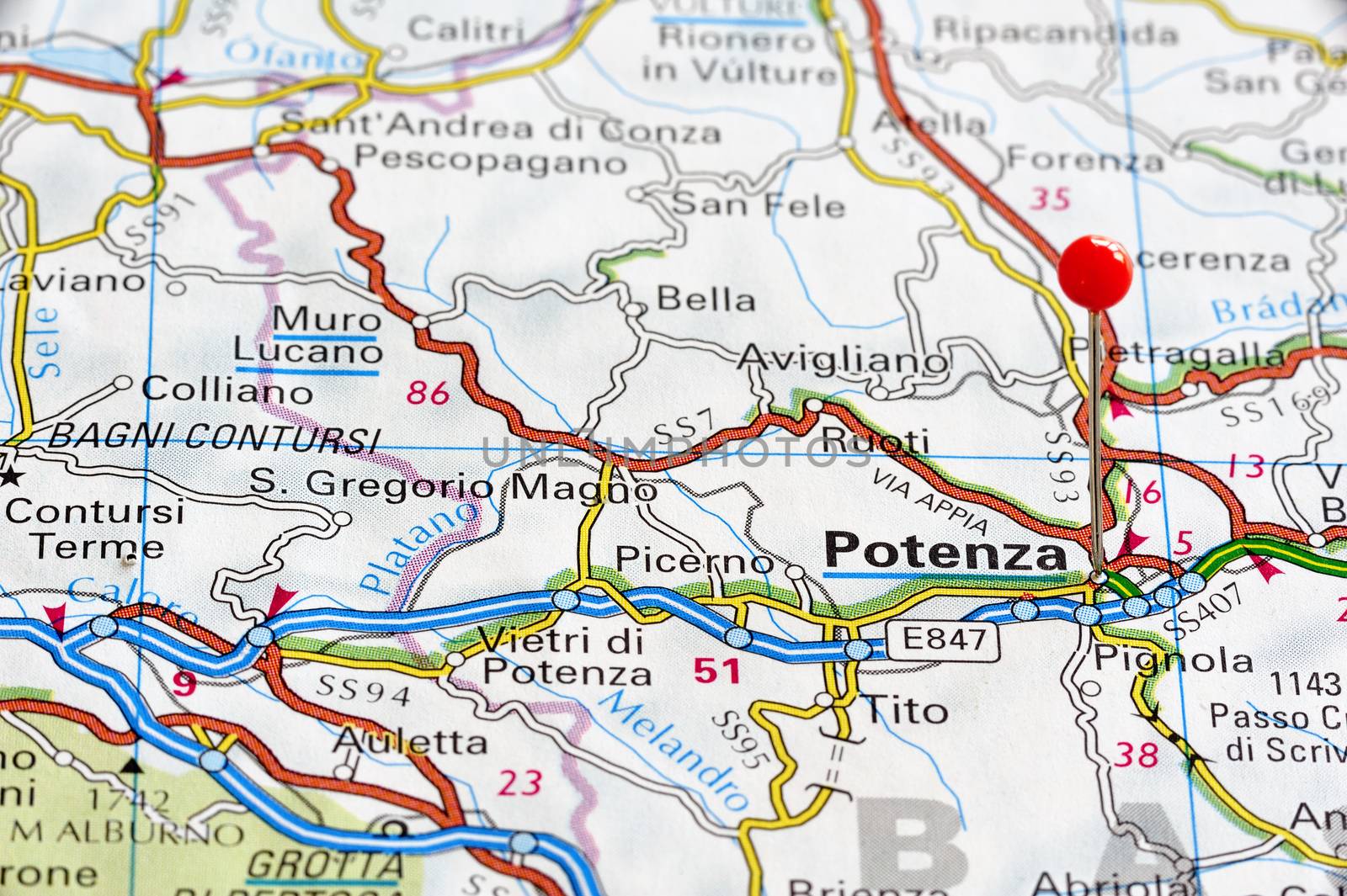 Europe cities on map series: Potenza