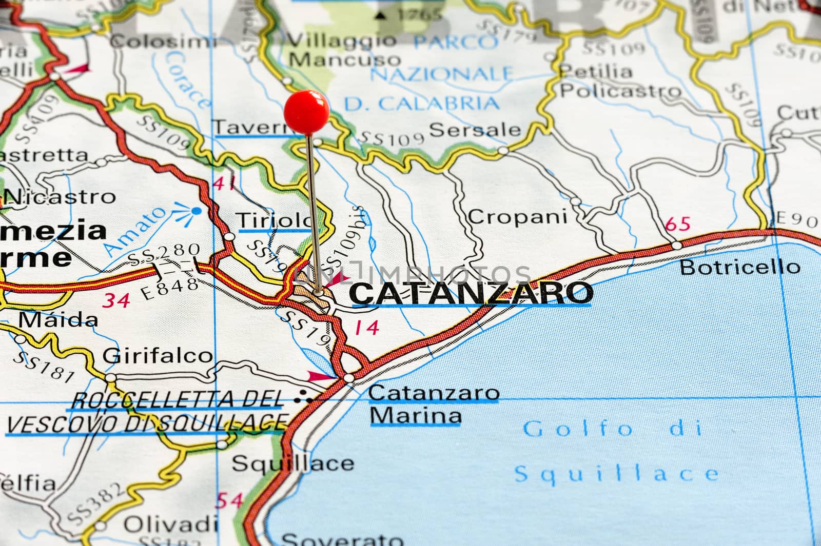 Close up map of Catanzaro, Catanzaro a city in Italy.