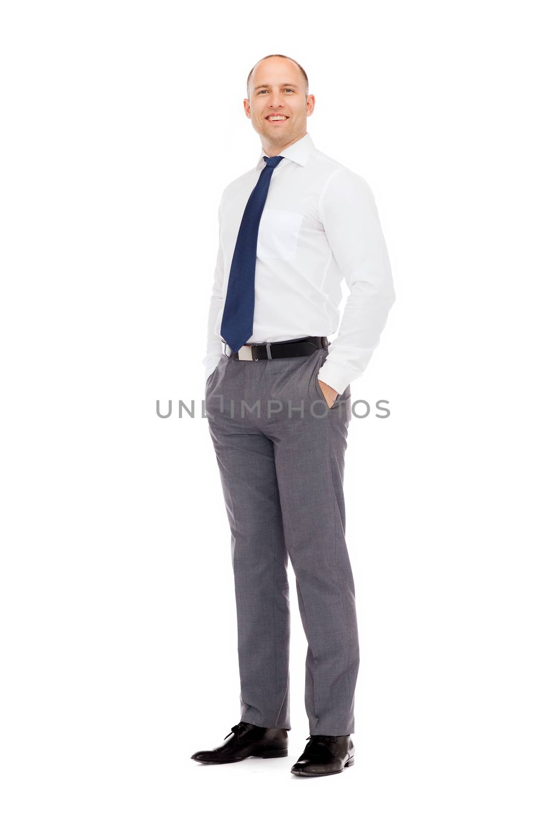 business, education and office concept - smiling businessman