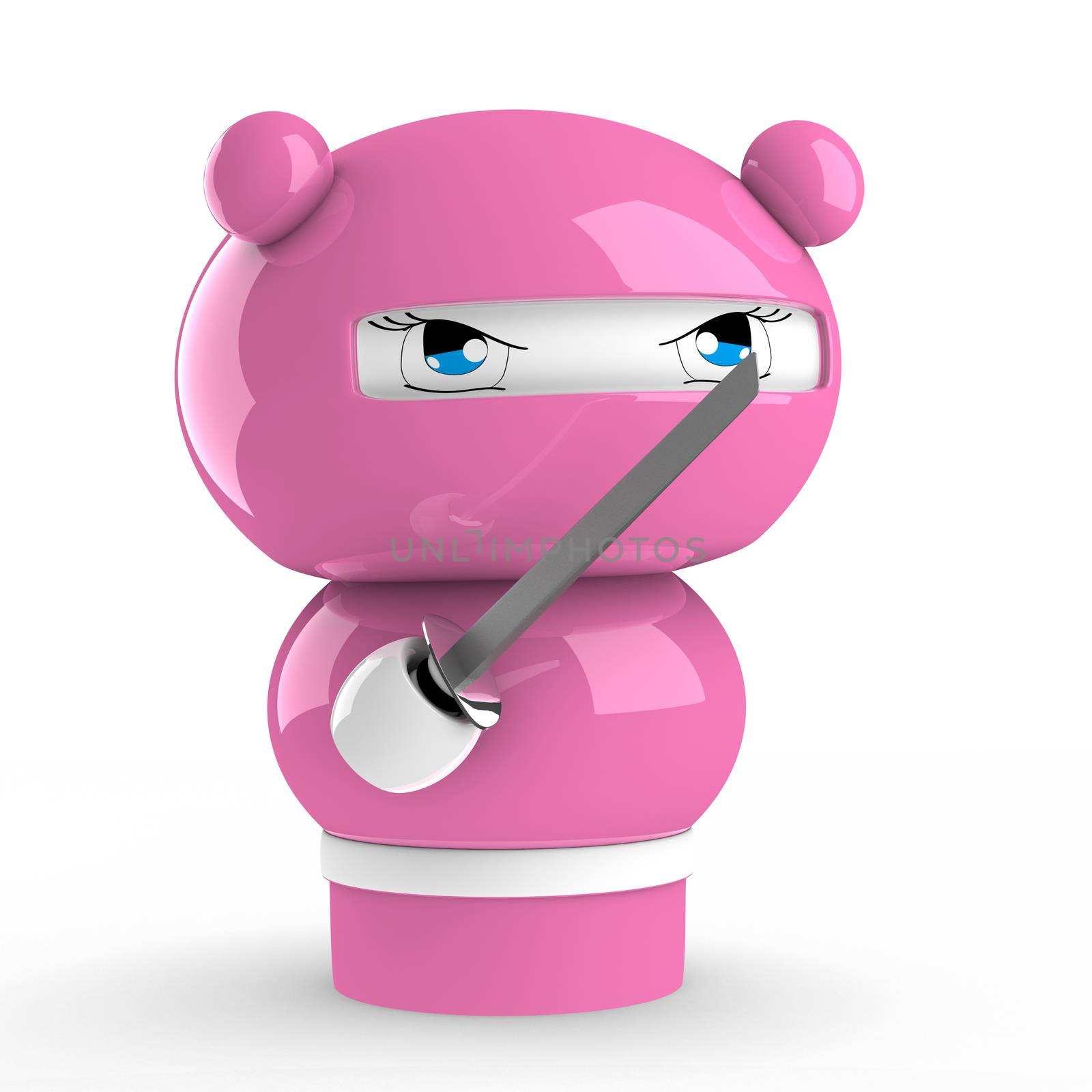 3D Japanese ninja girl with katana ready to attack