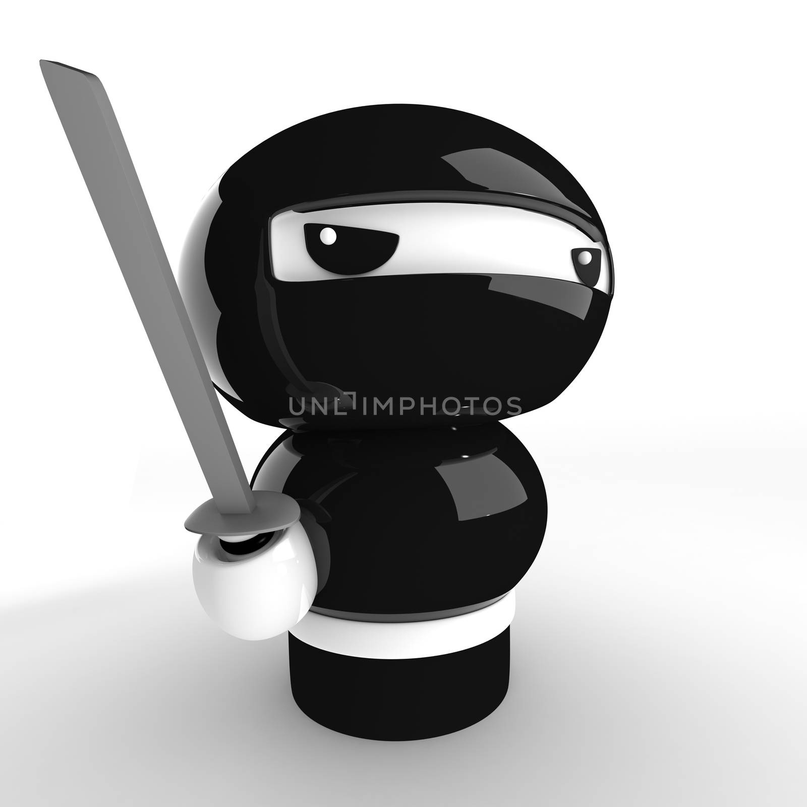 3D Japanese ninja with katana ready to attack