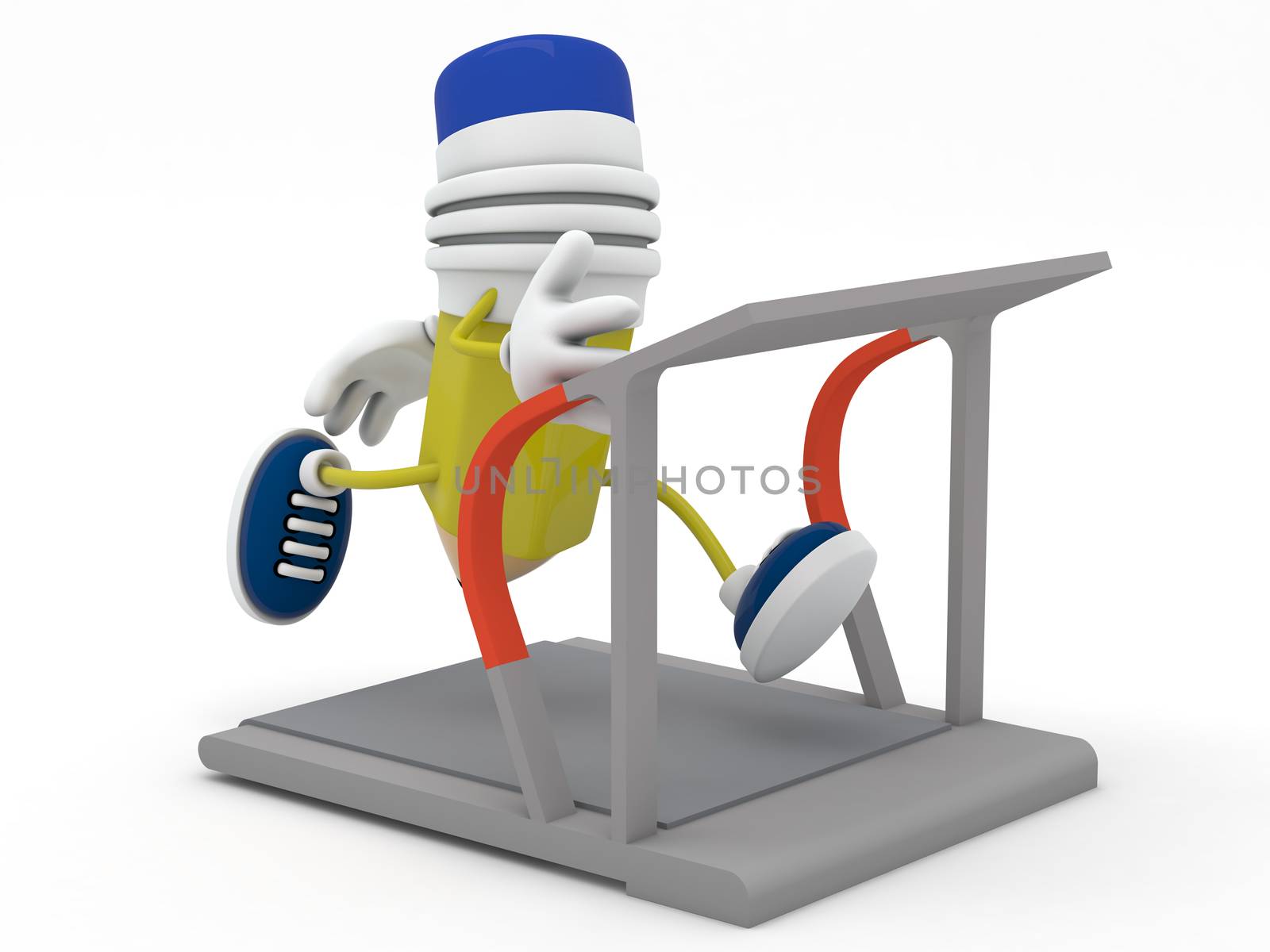 Yellow pencil running on treadmill - 3D render