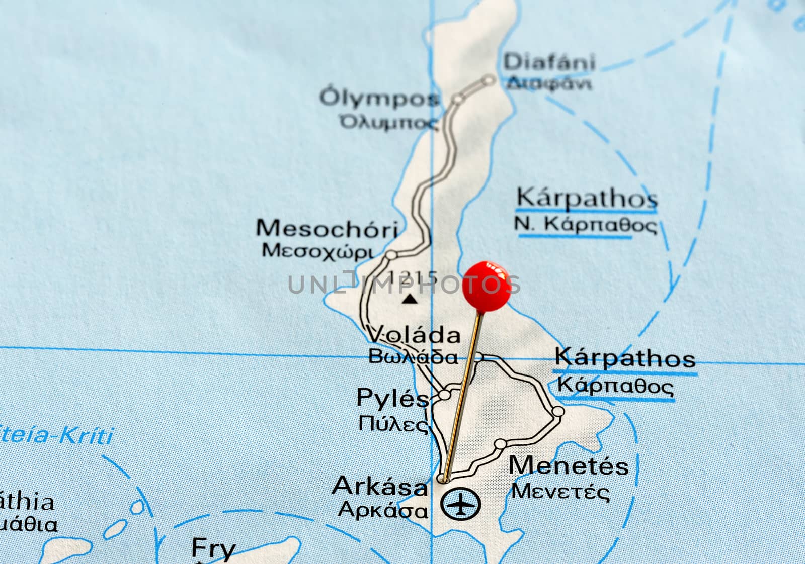 Closeup map of iceland Karpathos (Κάρπαθος). Karpathos a iceland in Greece.