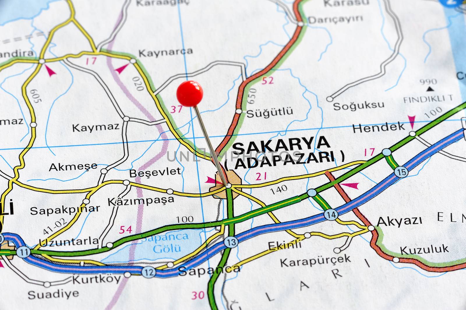 Closeup map of Sakarya. Sakarya a city in Turkey.