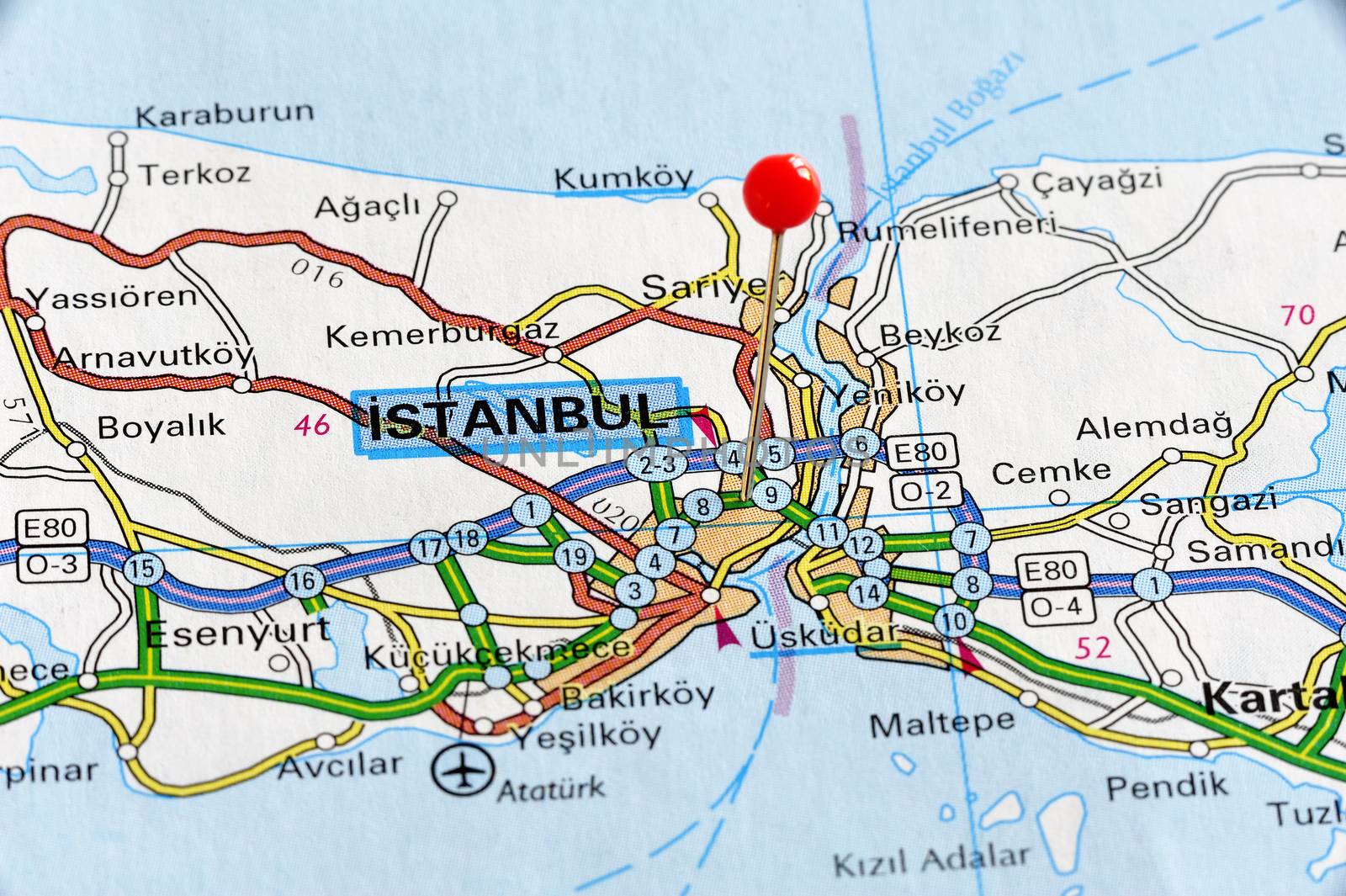 Closeup map of Istanbul.