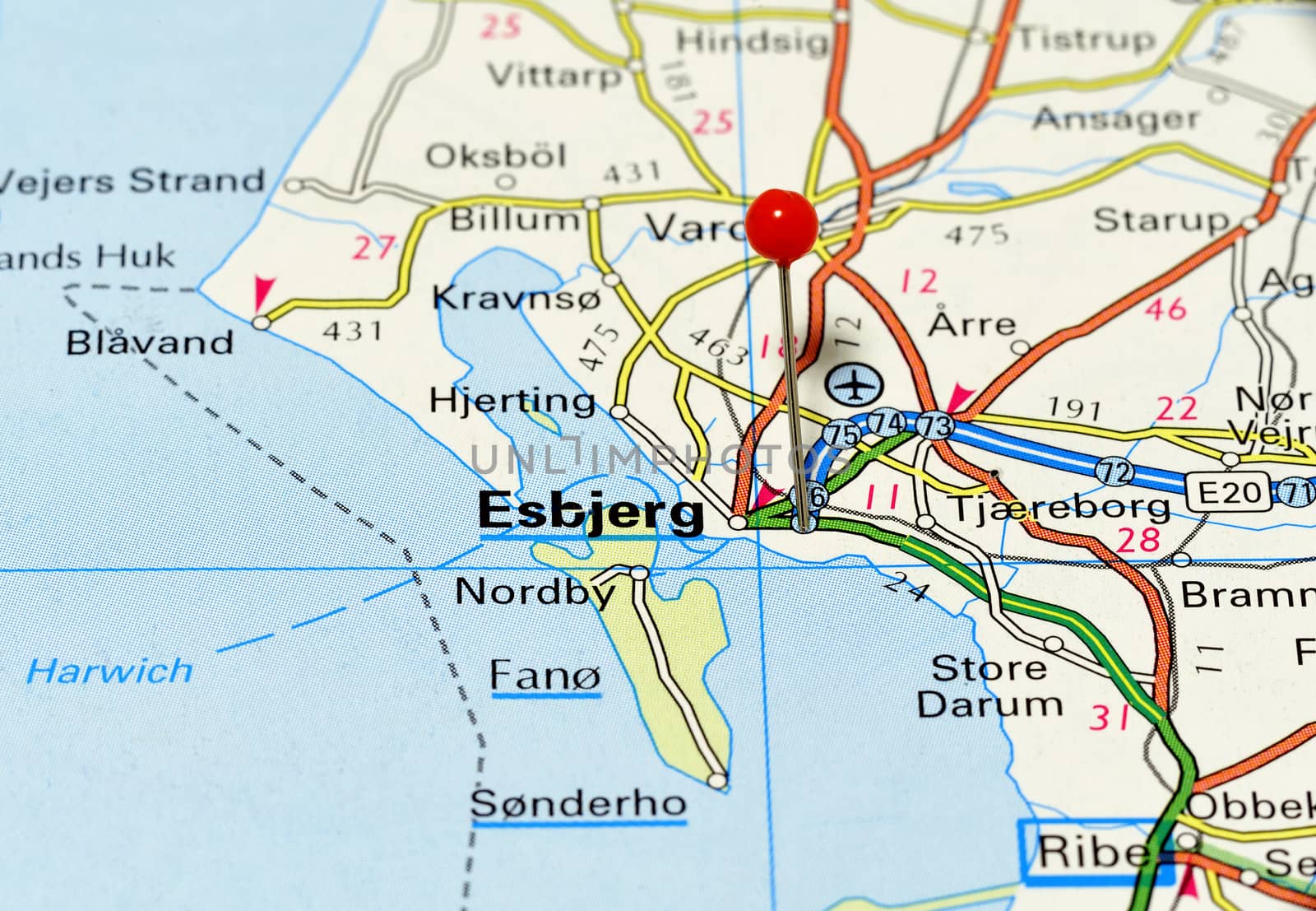 Closeup map of Esbjerg