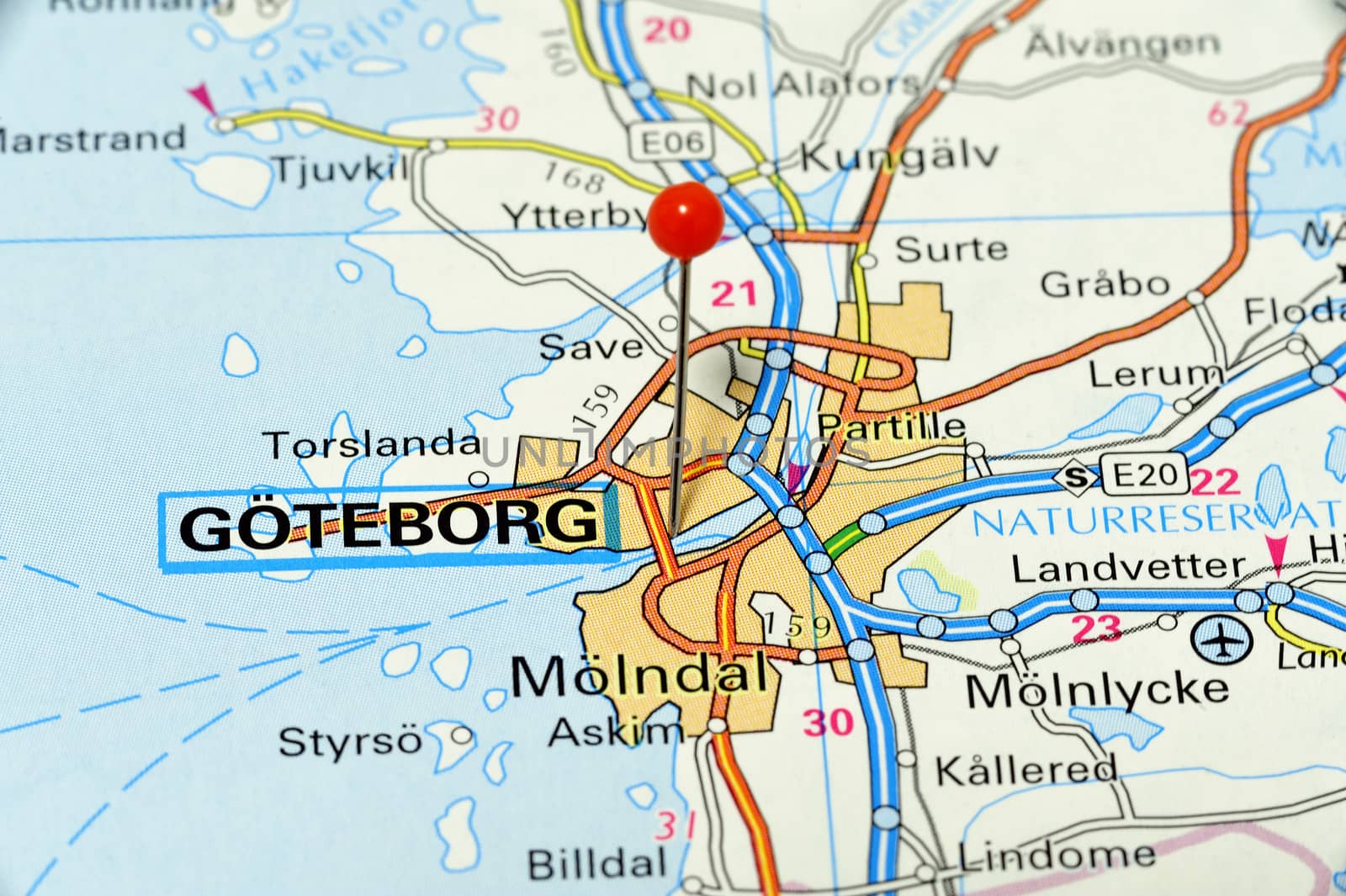 Closeup map of Göteborg. Göteborg a city in Sweden.