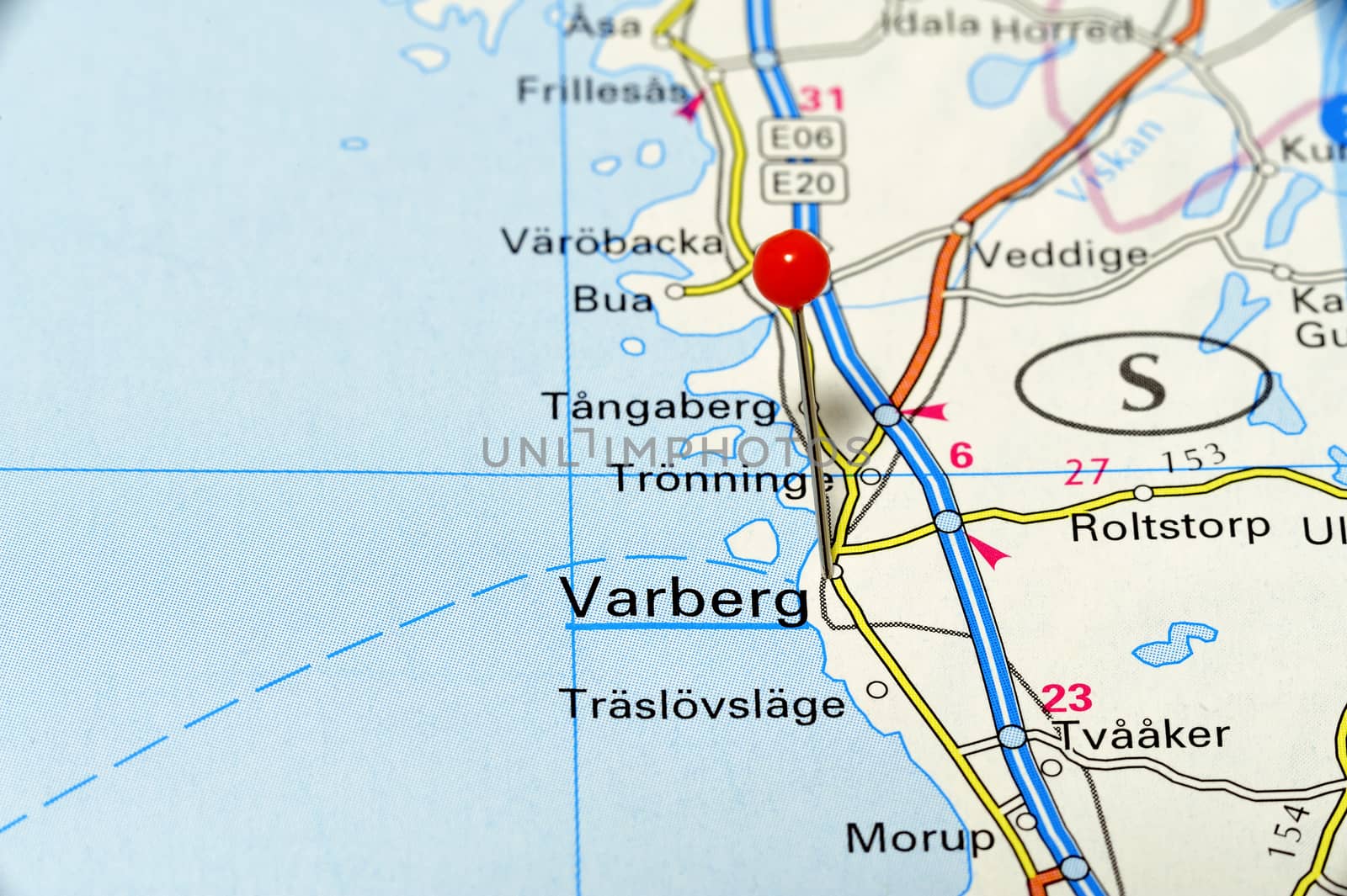 Closeyp map of Varberg. Varberg a city in Sweden