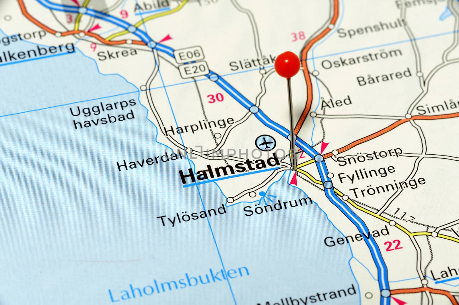 Closeup map of Halmstad. Halmstad a city in Sweden.