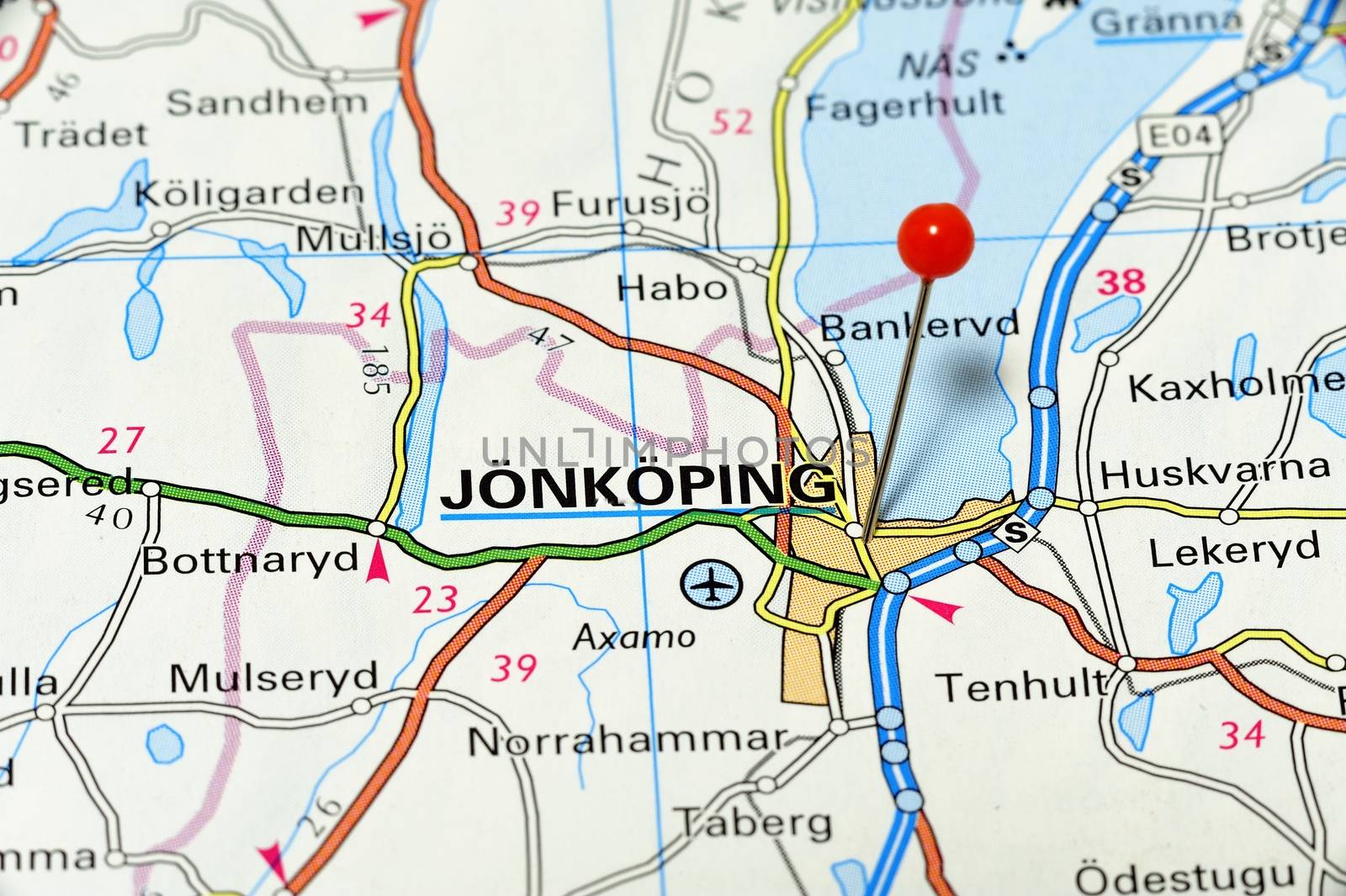 Closeup map of Jönköping. Jönköping a city in Sweden.